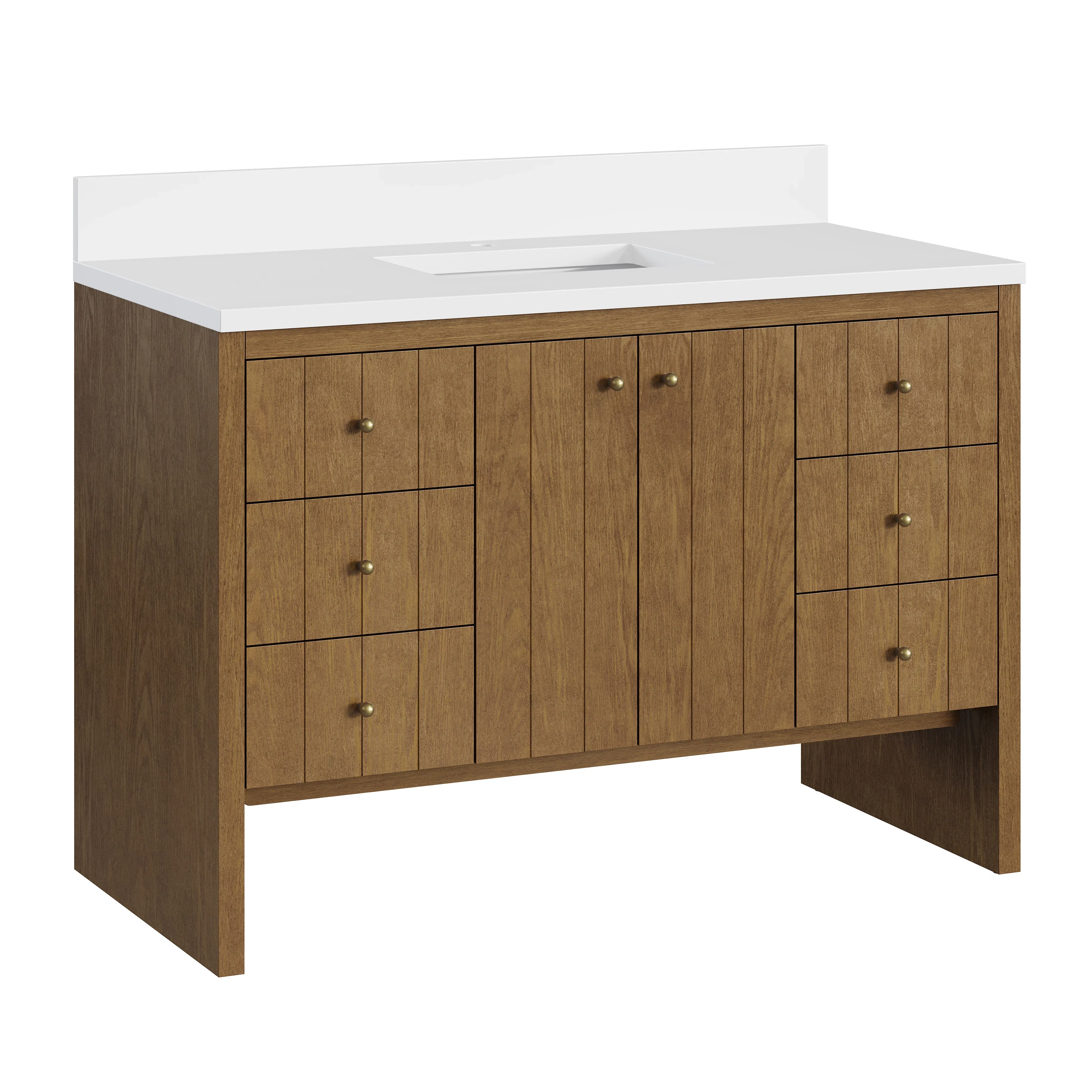 Hudson 48" Single Vanity, Honey Oak w/ Single Hole 3 CM White Zeus Silestone Top and Matching Backsplash