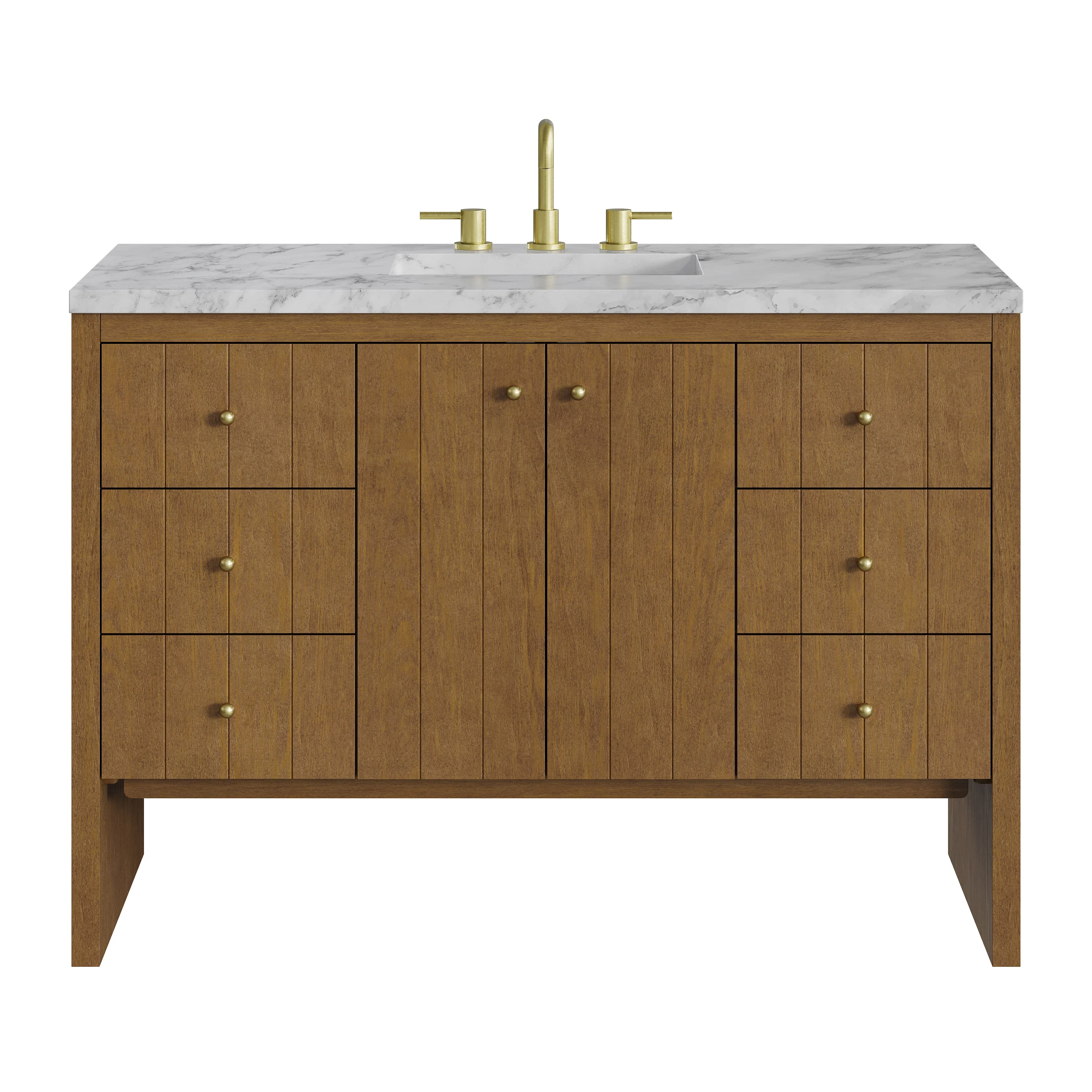 Hudson 48" Single Vanity, Honey Oak w/ 3 CM Carrara Marble Top