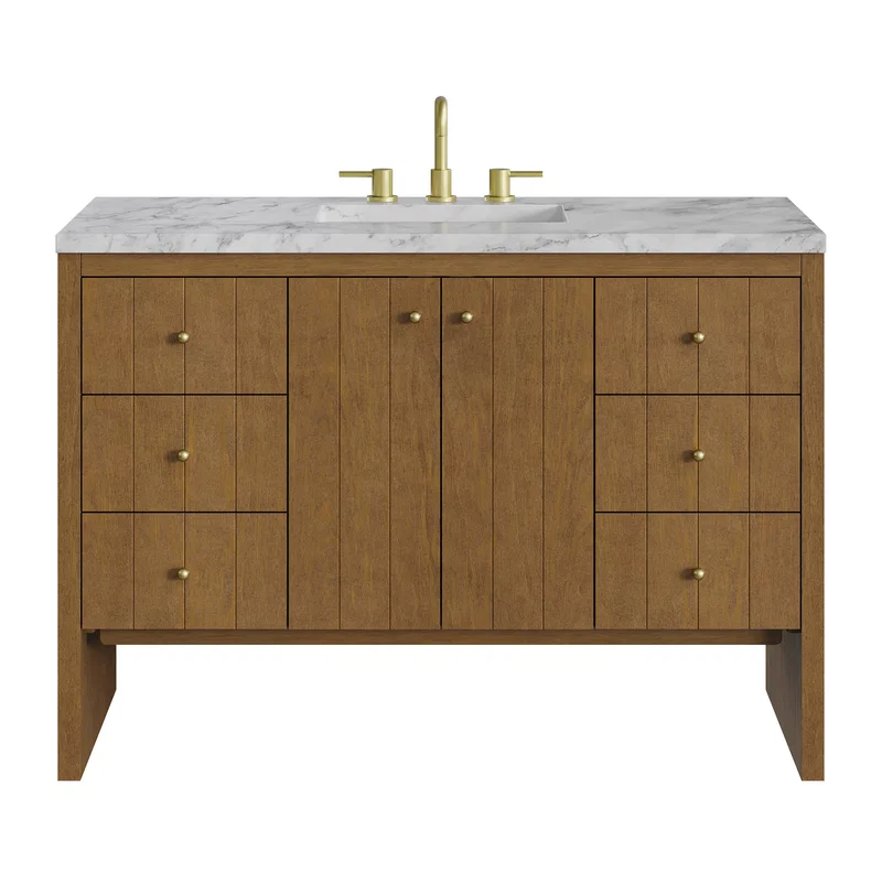 Hudson 48" Single Vanity, Honey Oak w/ 3 CM Carrara Marble Top