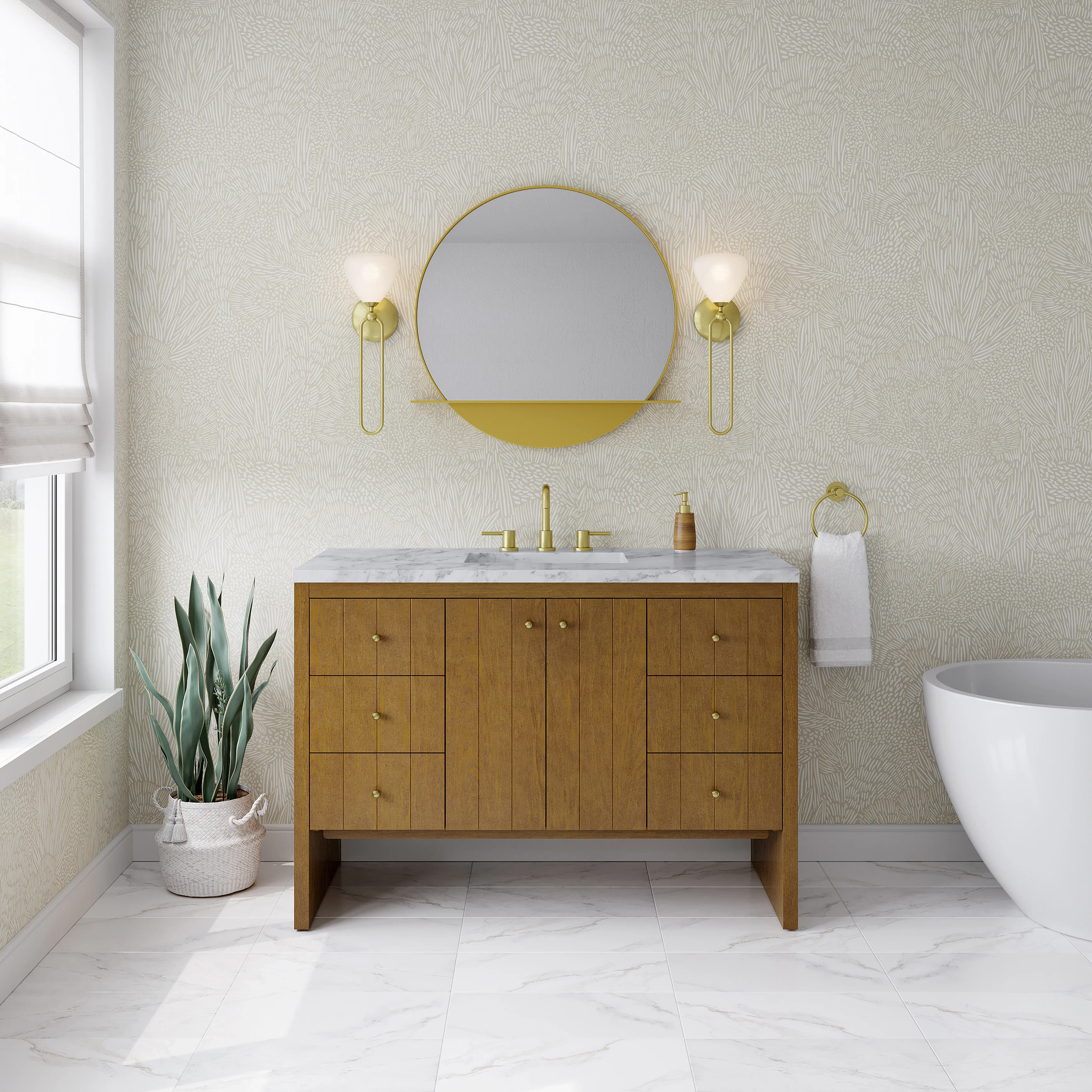 Hudson 48" Single Vanity, Honey Oak w/ 3 CM Carrara Marble Top