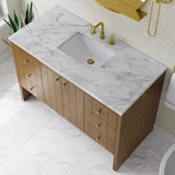 Hudson 48" Single Vanity, Honey Oak w/ 3 CM Carrara Marble Top