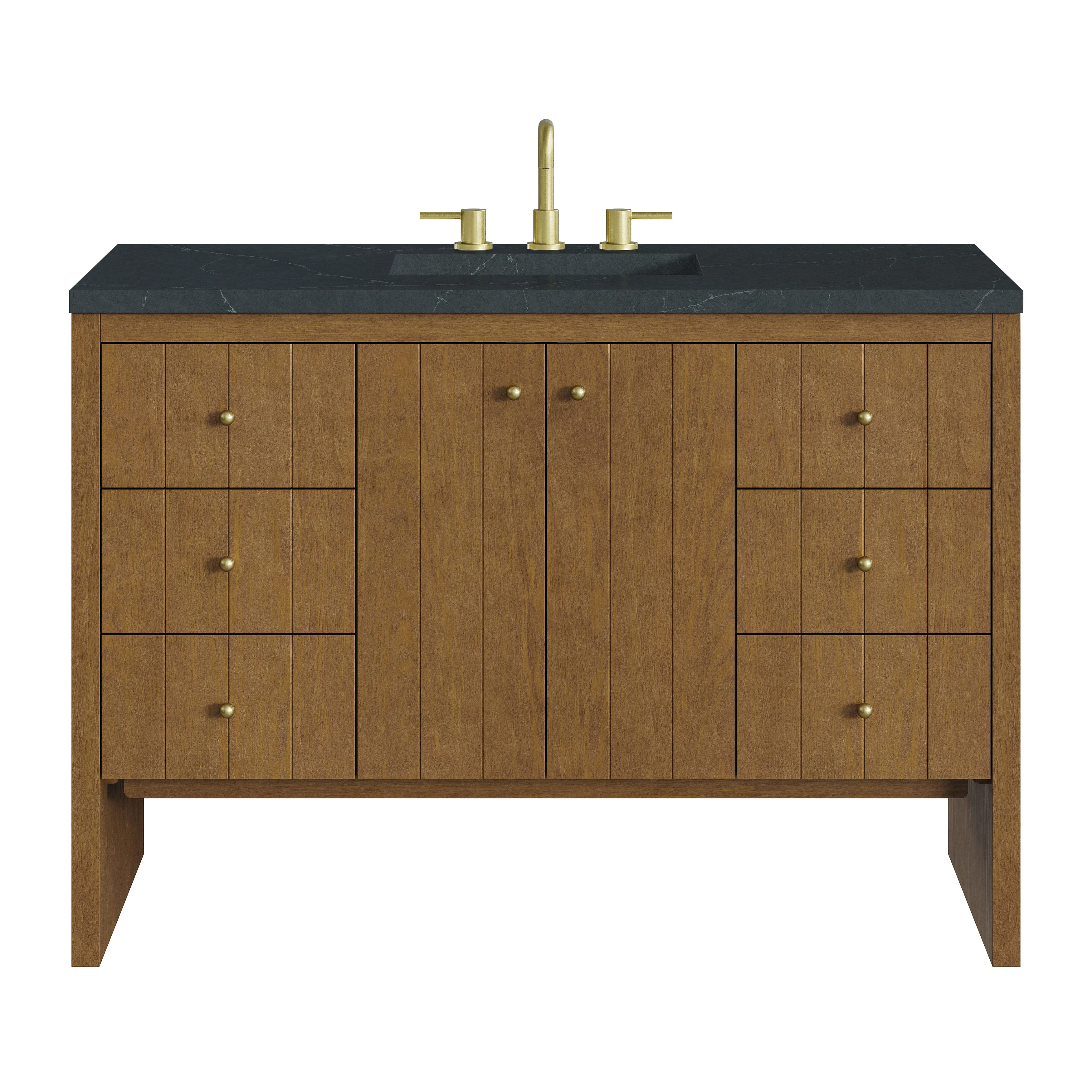 Hudson 48" Single Vanity, Honey Oak w/ 3 CM Charcoal Soapstone Silestone Top