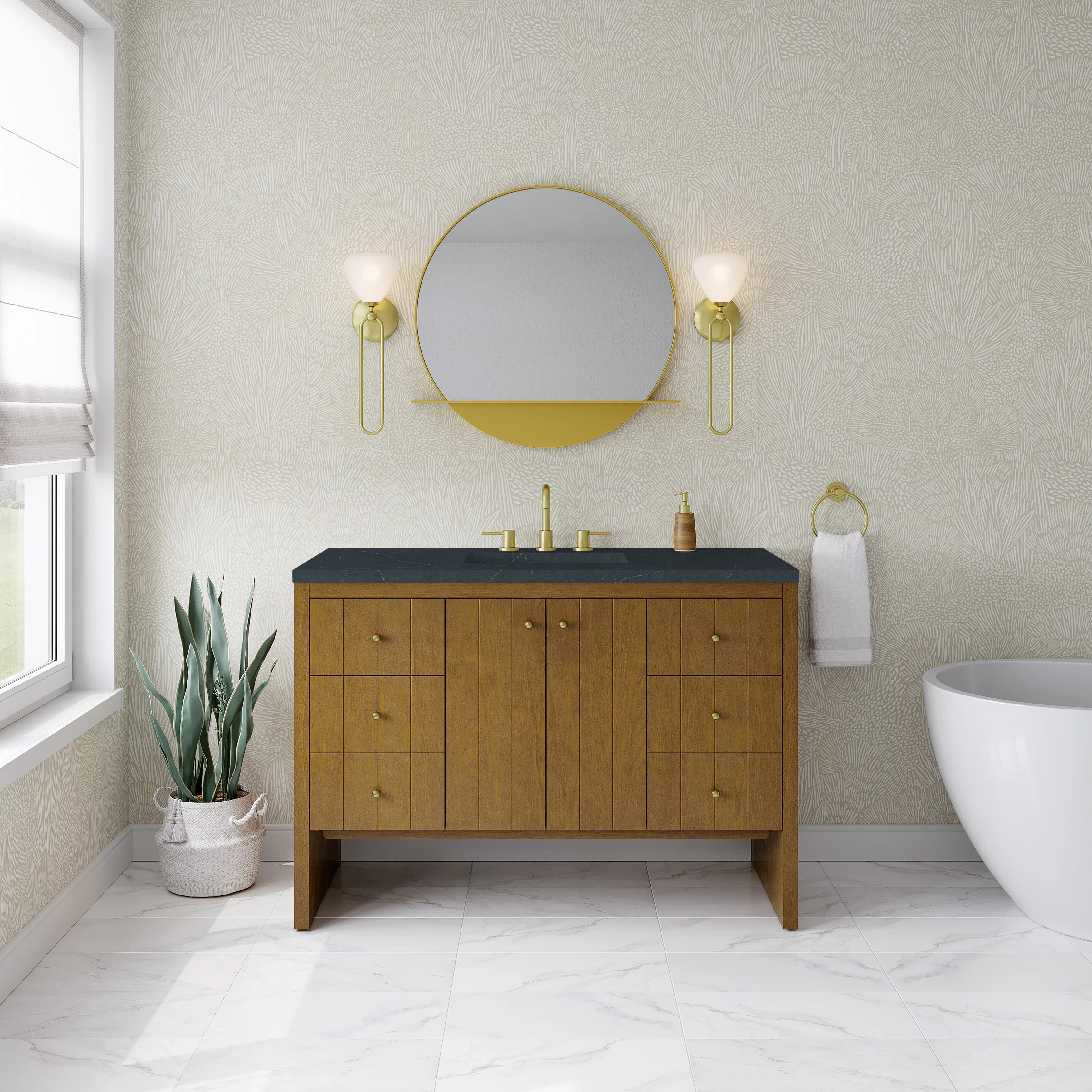 Hudson 48" Single Vanity, Honey Oak w/ 3 CM Charcoal Soapstone Silestone Top