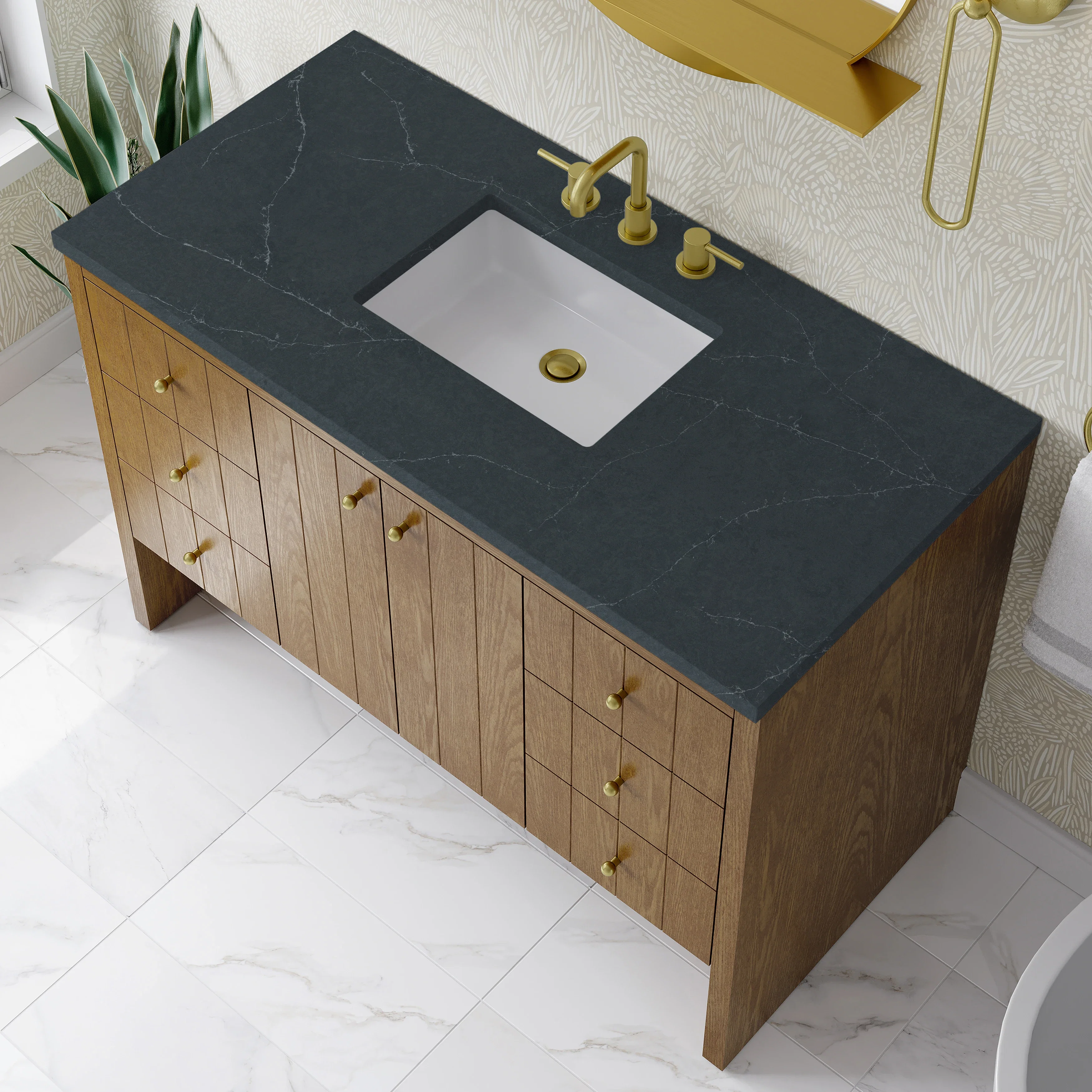 Hudson 48" Single Vanity, Honey Oak w/ 3 CM Charcoal Soapstone Silestone Top