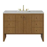 Hudson 48" Single Vanity, Honey Oak w/ 3 CM Eternal Jasmine Pearl Silestone Top