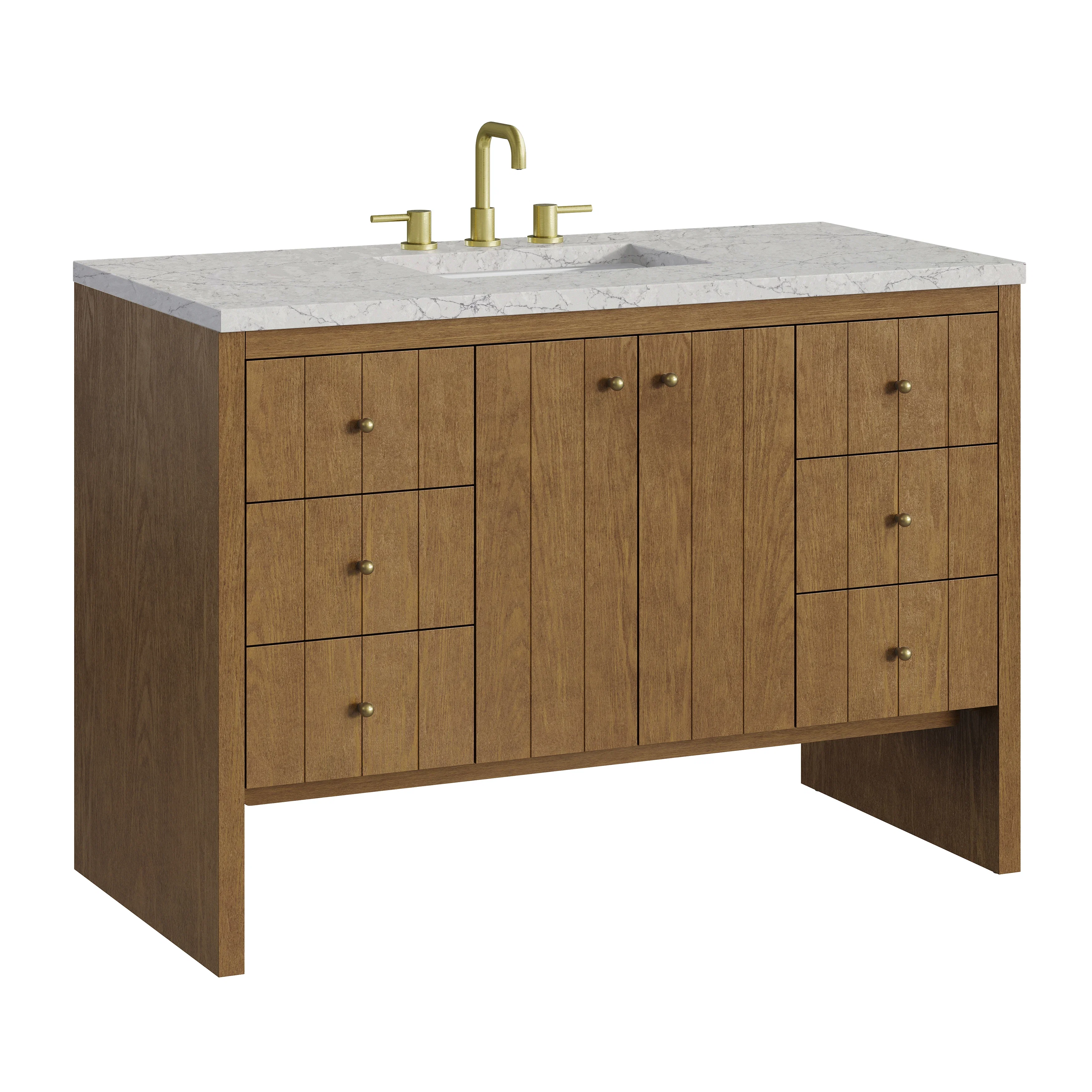 Hudson 48" Single Vanity, Honey Oak w/ 3 CM Eternal Jasmine Pearl Silestone Top