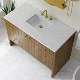Hudson 48" Single Vanity, Honey Oak w/ 3 CM Eternal Jasmine Pearl Silestone Top