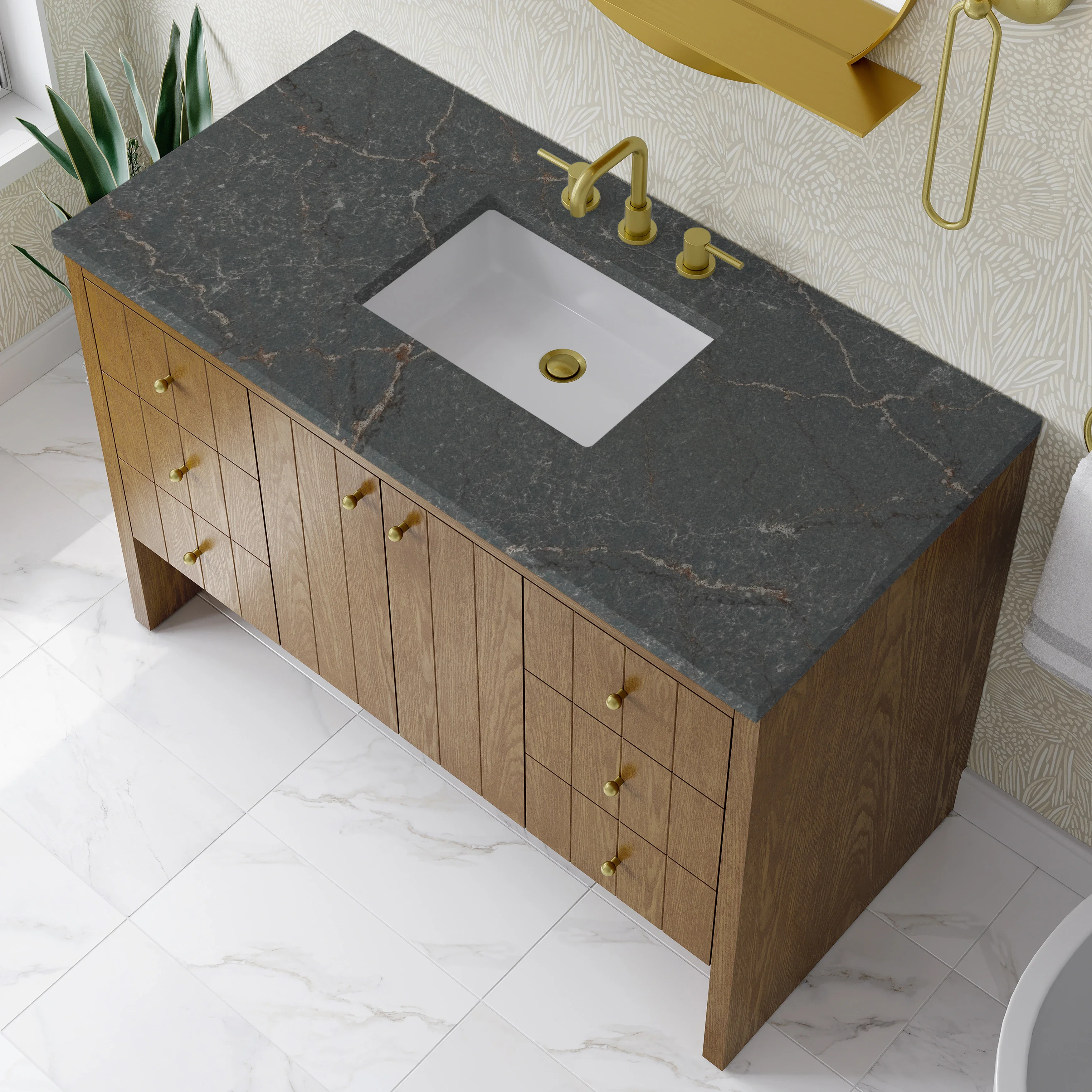 Hudson 48" Single Vanity, Honey Oak w/ 3 CM Parisien Bleu Silestone Top