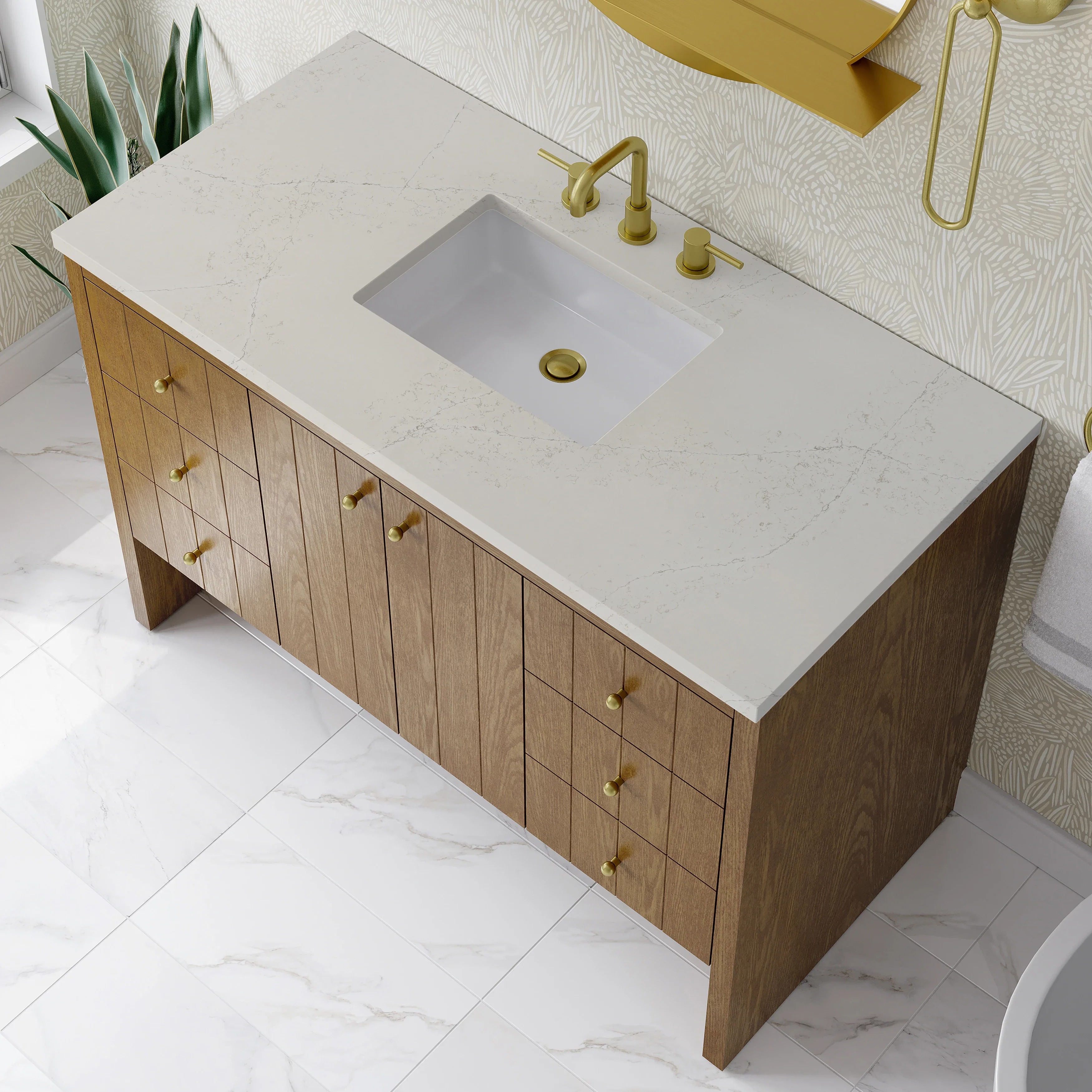 Hudson 48" Single Vanity, Honey Oak w/ 3 CM Siberian Silestone Top