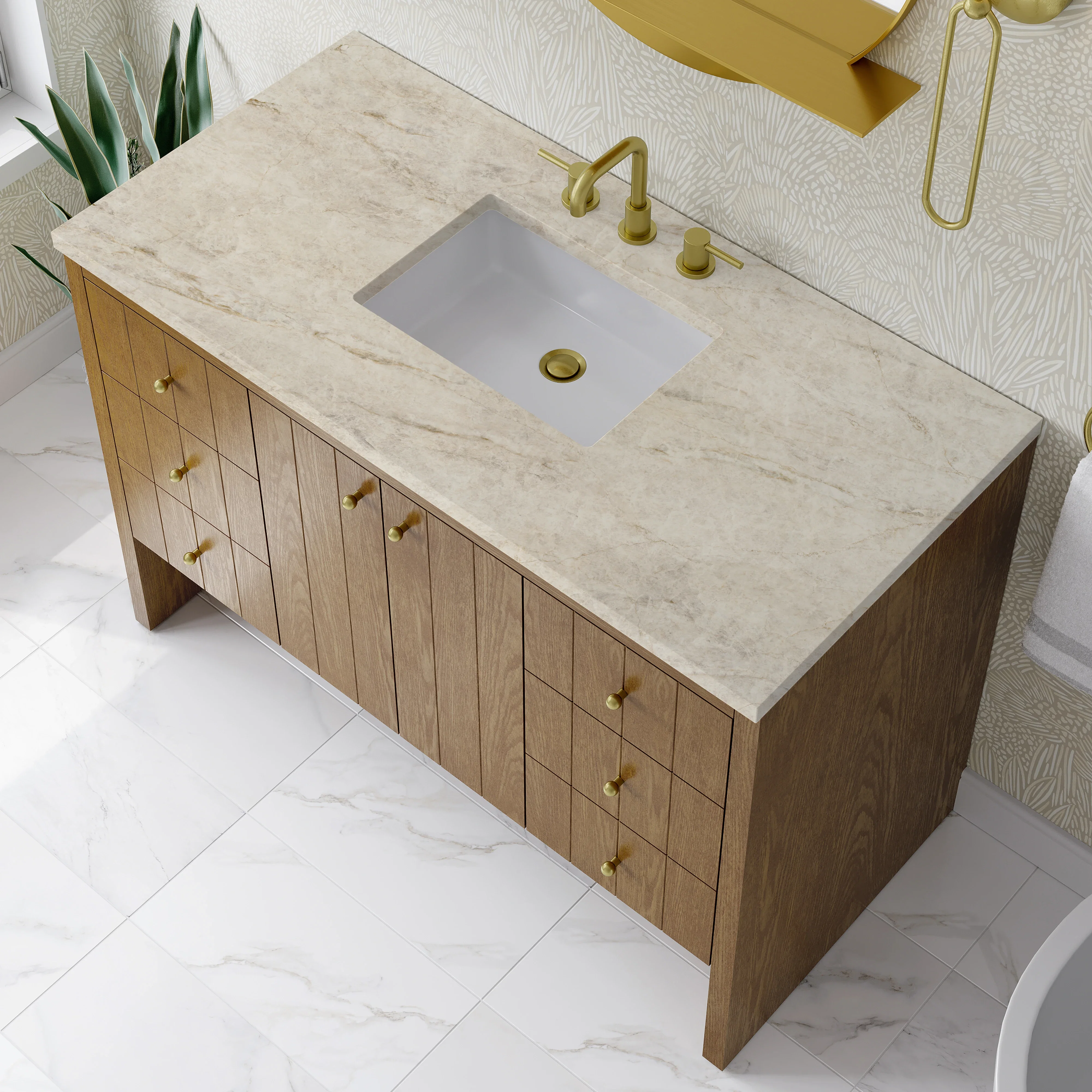 Hudson 48" Single Vanity, Honey Oak w/ 3 CM Tajnar Eclos Top