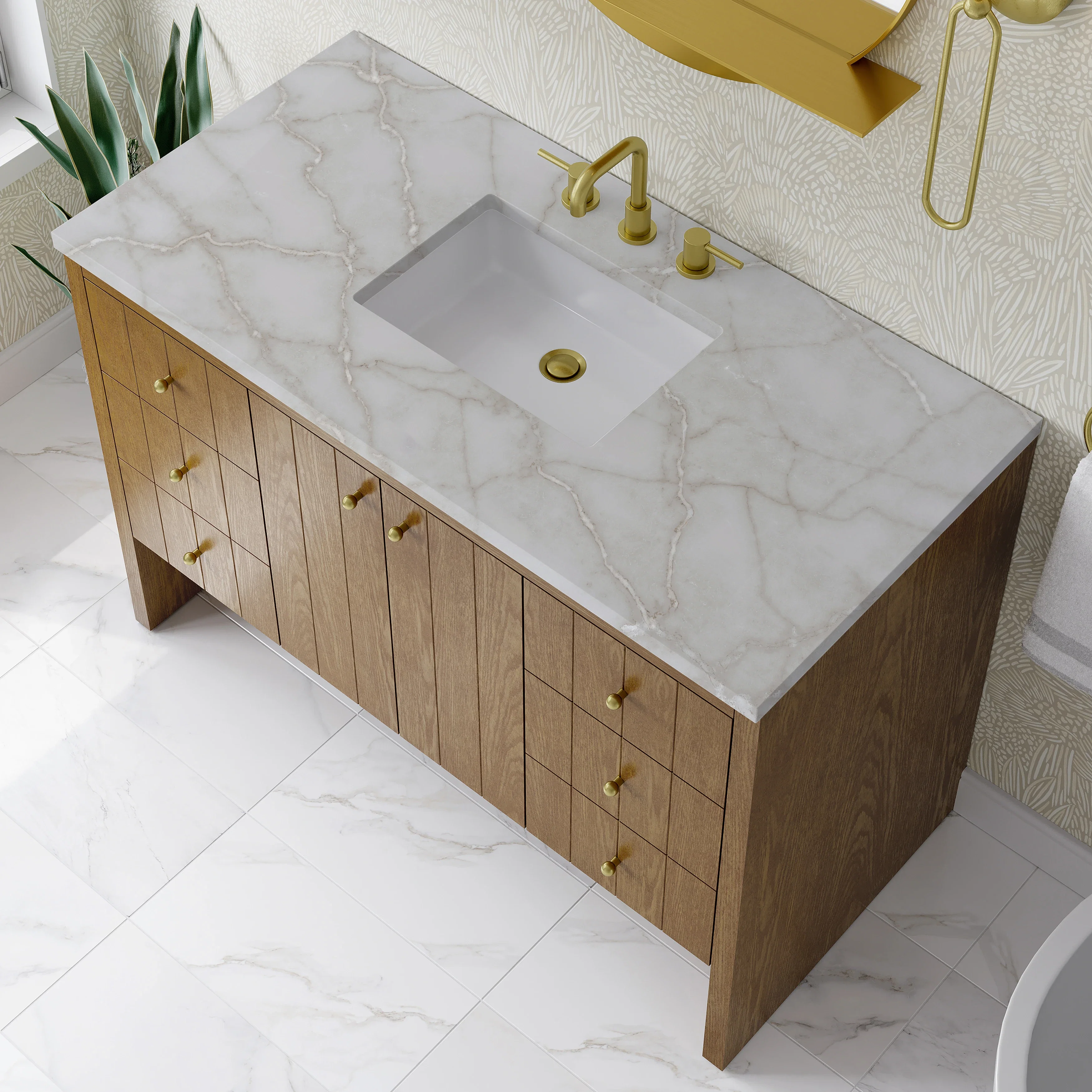 Hudson 48" Single Vanity, Honey Oak w/ 3 CM Victorian Silver Silestone Top