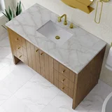 Hudson 48" Single Vanity, Honey Oak w/ 3 CM Victorian Silver Silestone Top