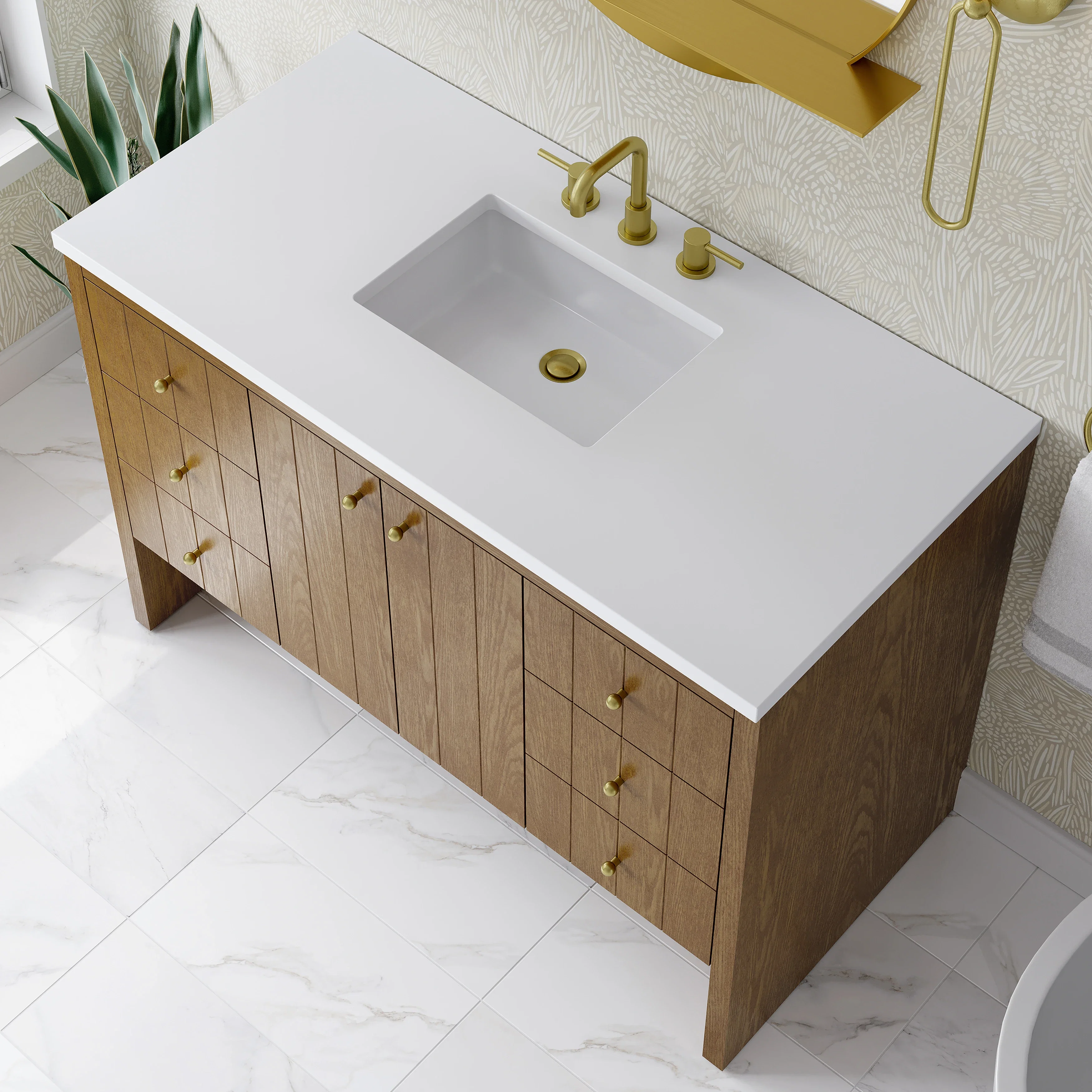 Hudson 48" Single Vanity, Honey Oak w/ 3 CM White Zeus Silestone Top