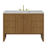 Hudson 48" Single Vanity, Honey Oak w/ 3 CM Ethereal Noctis Silestone Top w/FreePower Wireless Charger