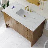 Hudson 48" Single Vanity, Honey Oak w/ 3 CM Ethereal Noctis Silestone Top w/FreePower Wireless Charger
