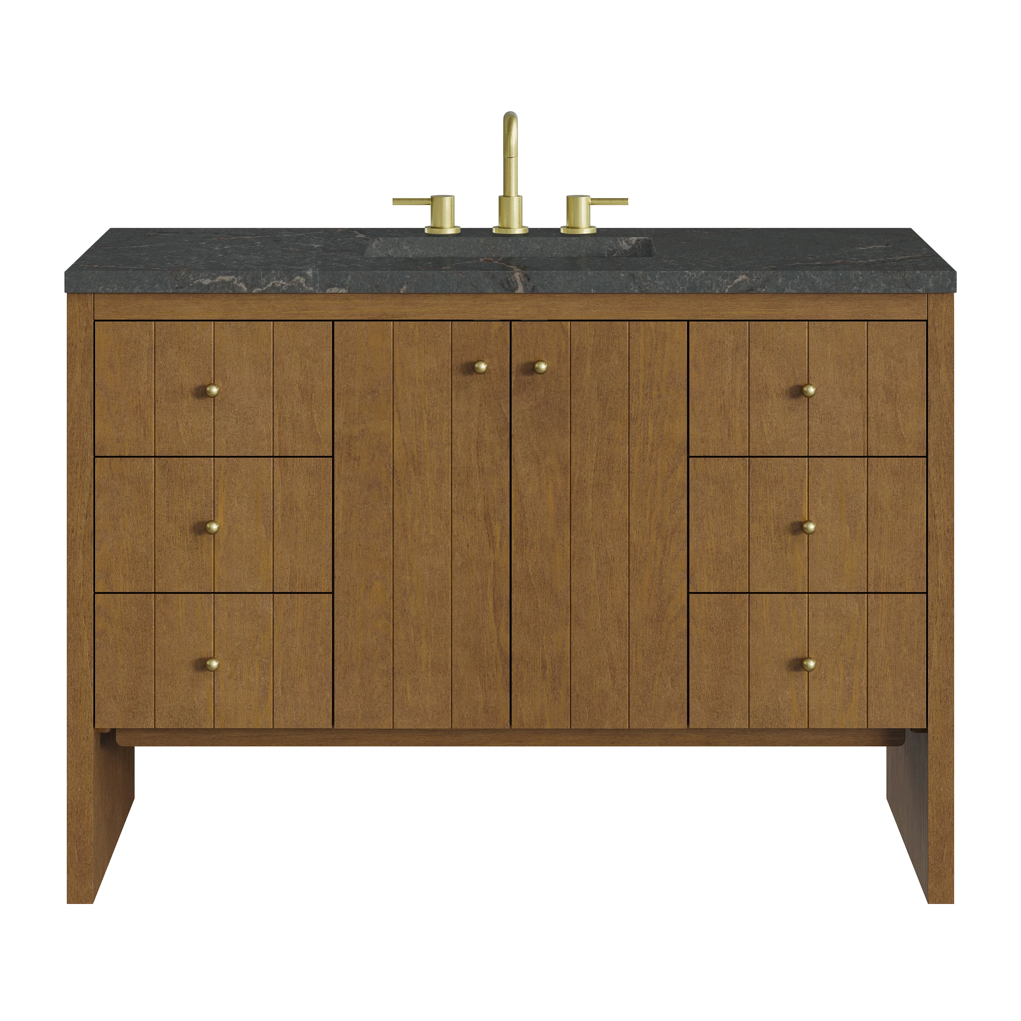 Hudson 48" Single Vanity, Honey Oak w/ 3 CM Parisien Bleu Silestone Top w/FreePower Wireless Charger