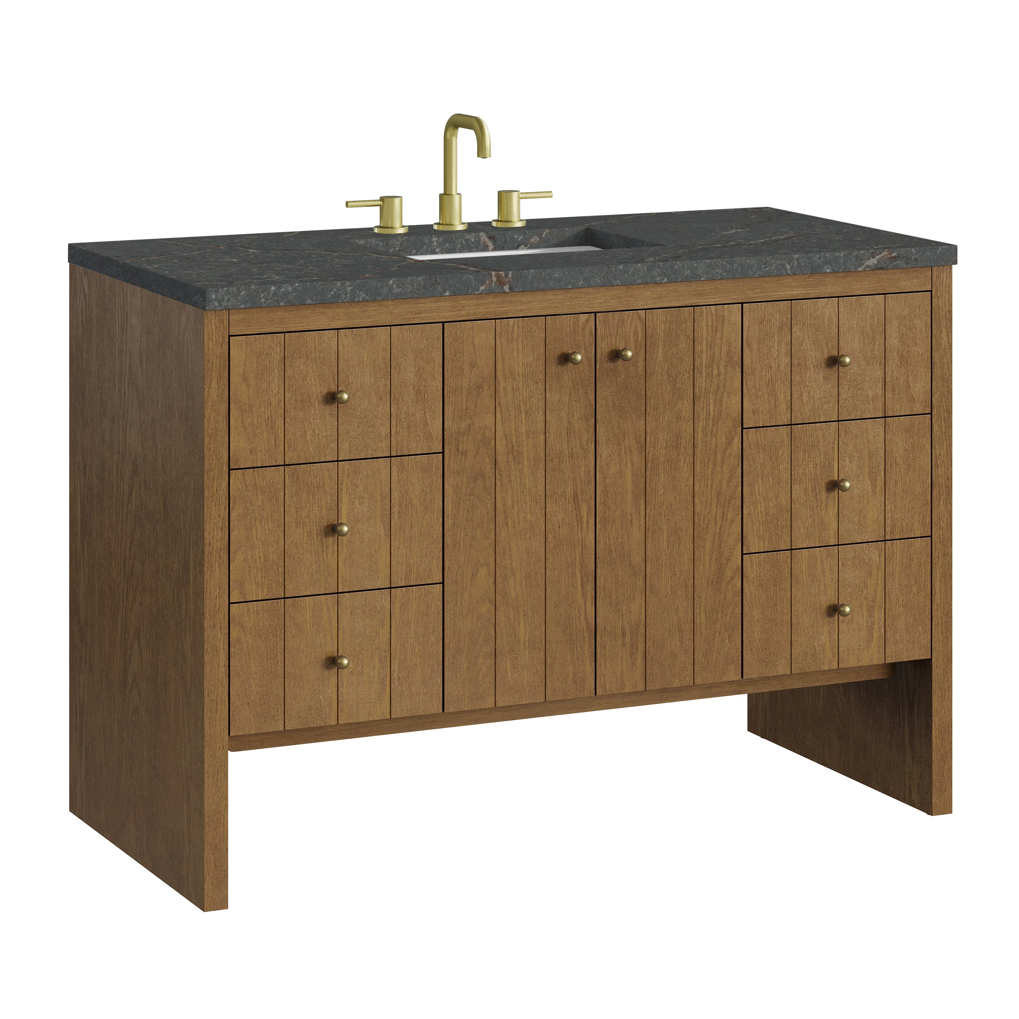 Hudson 48" Single Vanity, Honey Oak w/ 3 CM Parisien Bleu Silestone Top w/FreePower Wireless Charger