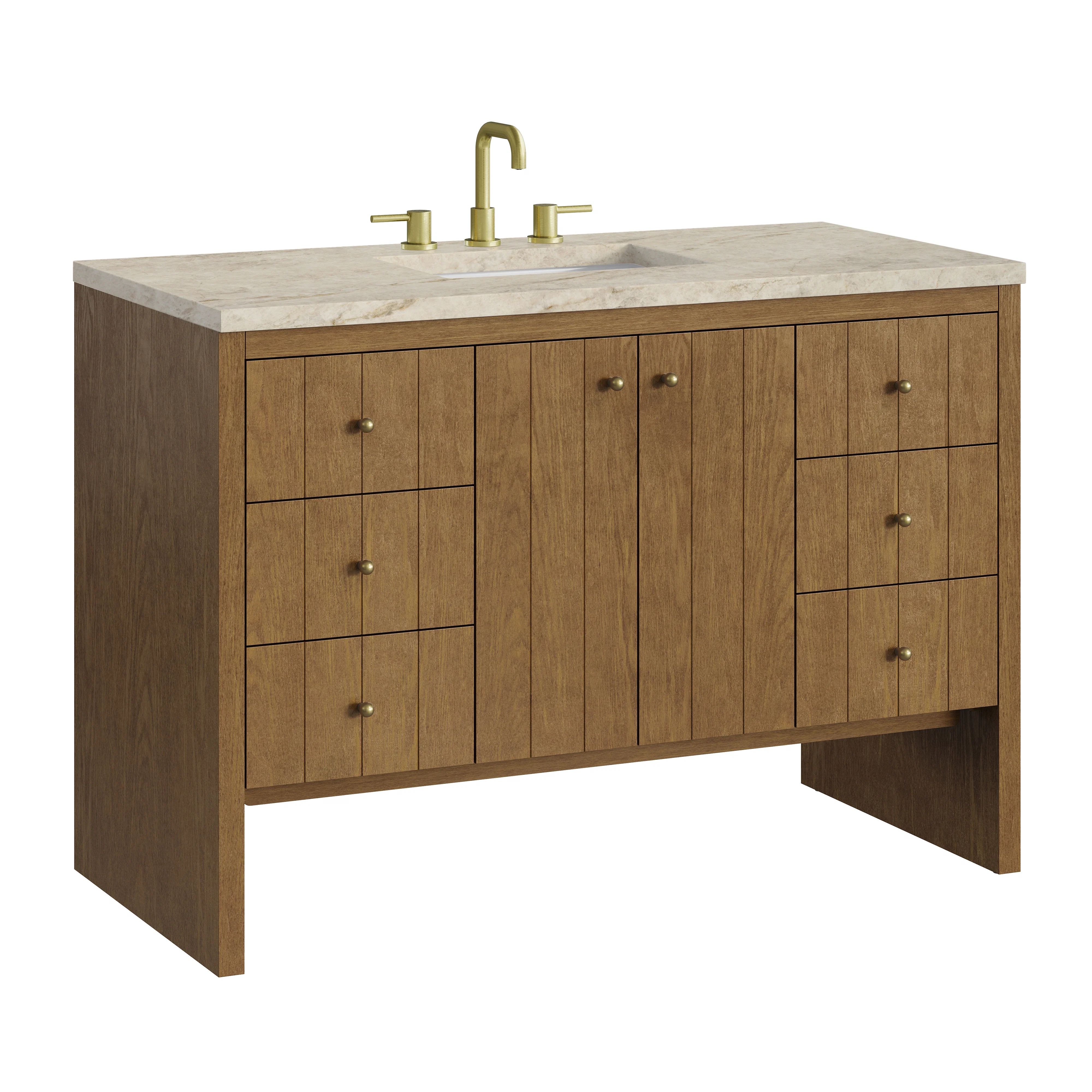 Hudson 48" Single Vanity, Honey Oak w/ 3 CM Tajnar Eclos Top w/FreePower Wireless Charger