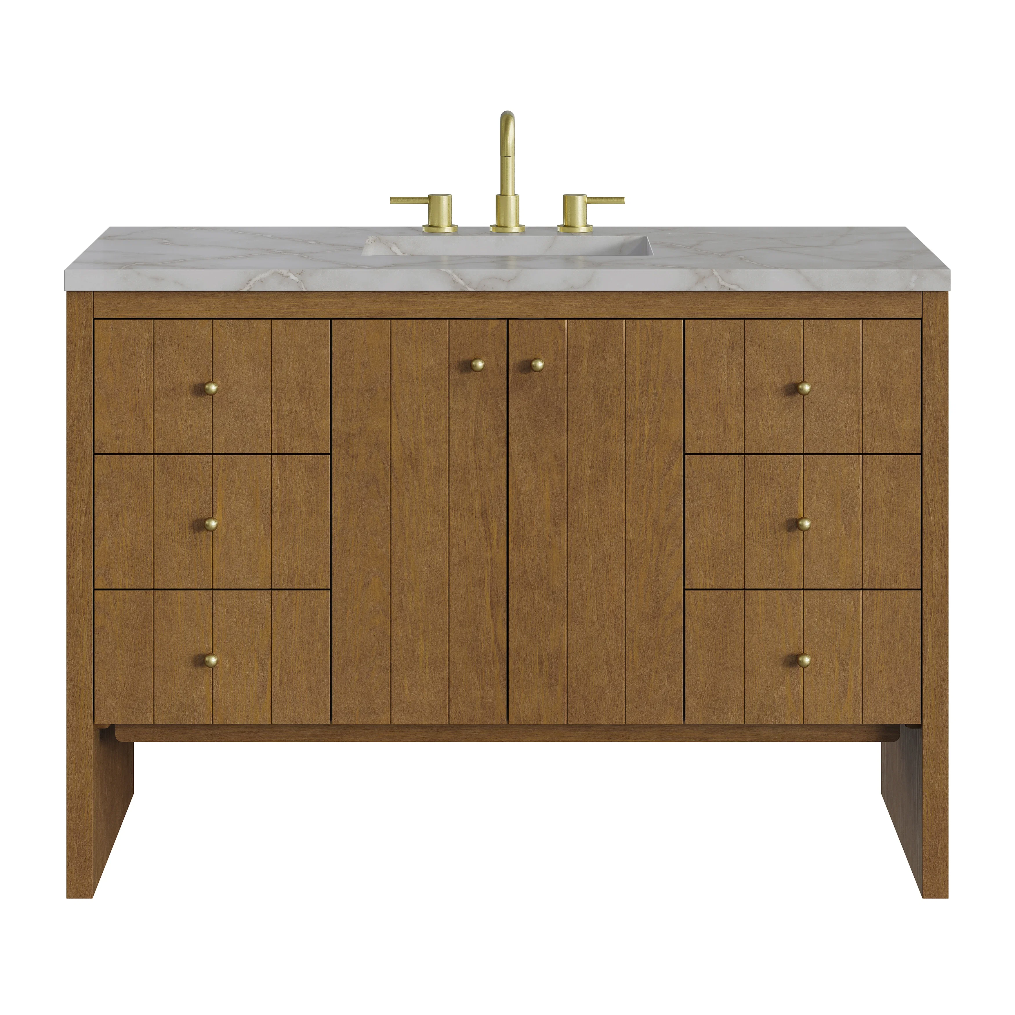 Hudson 48" Single Vanity, Honey Oak w/ 3 CM Victorian Silver Silestone Top w/FreePower Wireless Charger