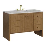 Hudson 48" Single Vanity, Honey Oak w/ 3 CM Victorian Silver Silestone Top w/FreePower Wireless Charger