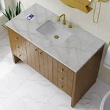 Hudson 48" Single Vanity, Honey Oak w/ 3 CM Victorian Silver Silestone Top w/FreePower Wireless Charger