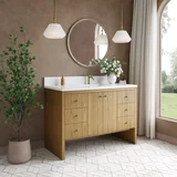 Hudson 48" Single Vanity, Light Natural Oak w/ Single Hole 3 CM White Zeus Top & Backsplash