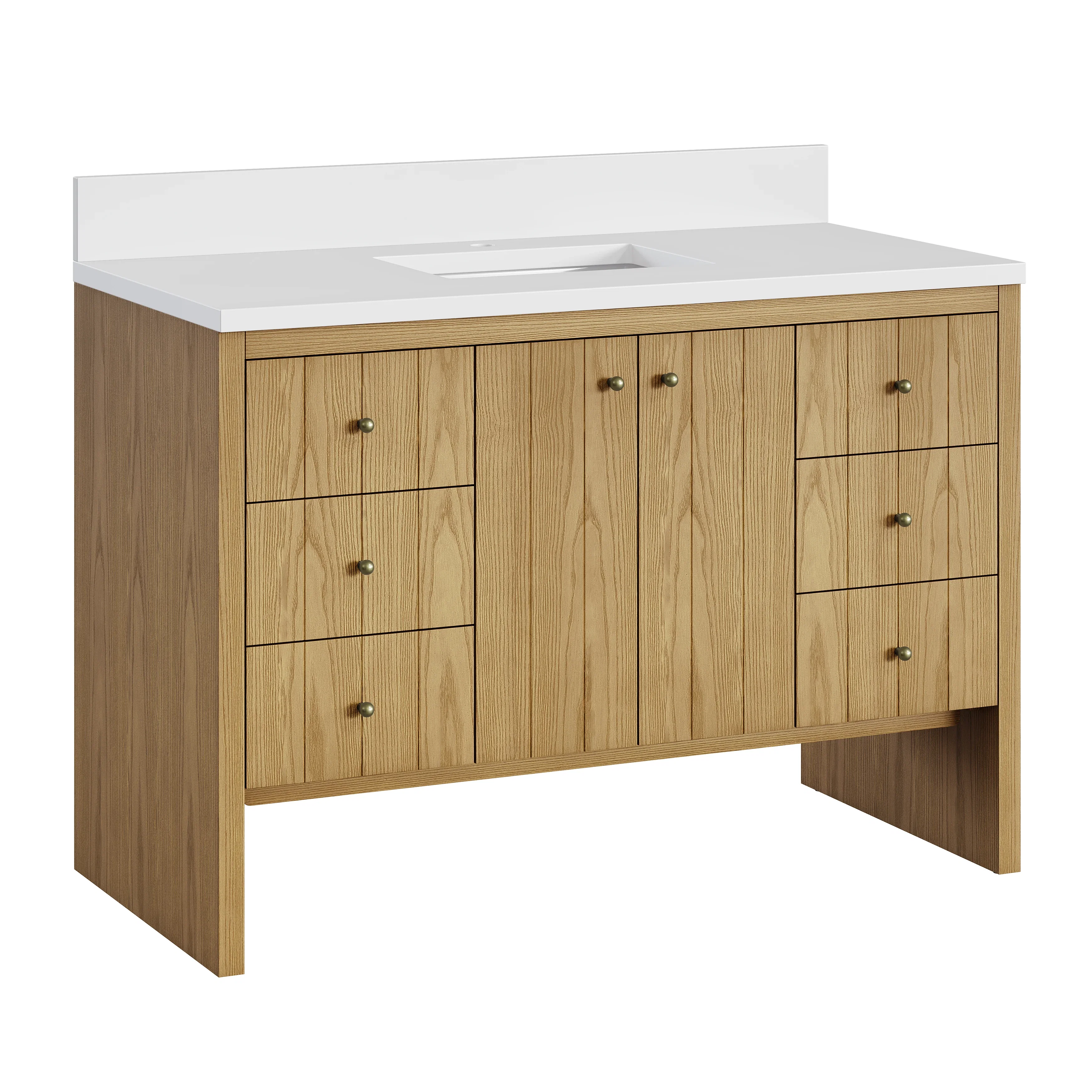 Hudson 48" Single Vanity, Light Natural Oak w/ Single Hole 3 CM White Zeus Top & Backsplash