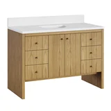 Hudson 48" Single Vanity, Light Natural Oak w/ Single Hole 3 CM White Zeus Top & Backsplash