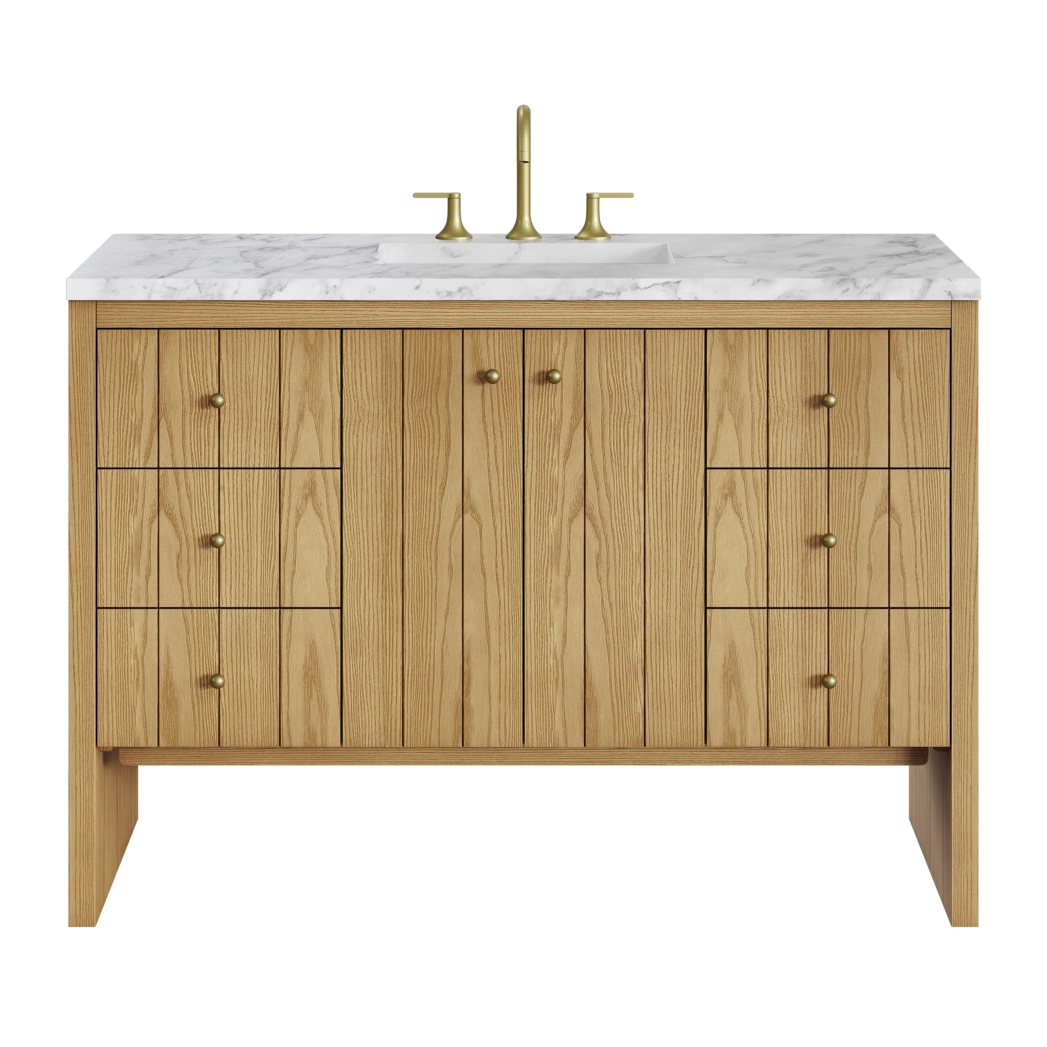 Hudson 48" Single Vanity, Light Natural Oak w/ 3 CM Carrara Marble Top