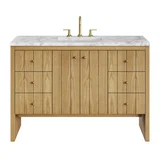 Hudson 48" Single Vanity, Light Natural Oak w/ 3 CM Carrara Marble Top