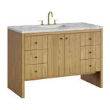 Hudson 48" Single Vanity, Light Natural Oak w/ 3 CM Carrara Marble Top