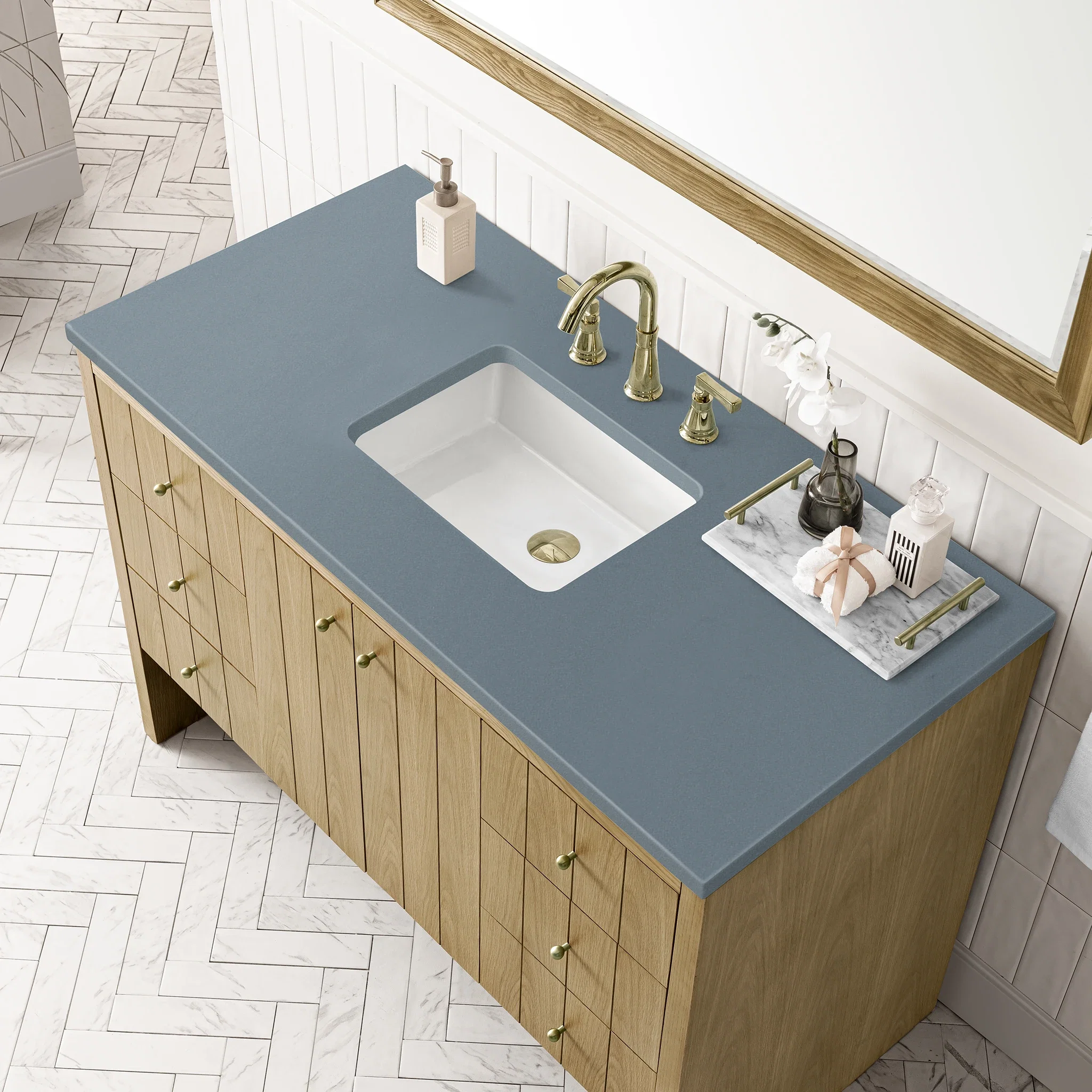 Hudson 48" Single Vanity, Light Natural Oak w/ 3 CM Cala Blue Top