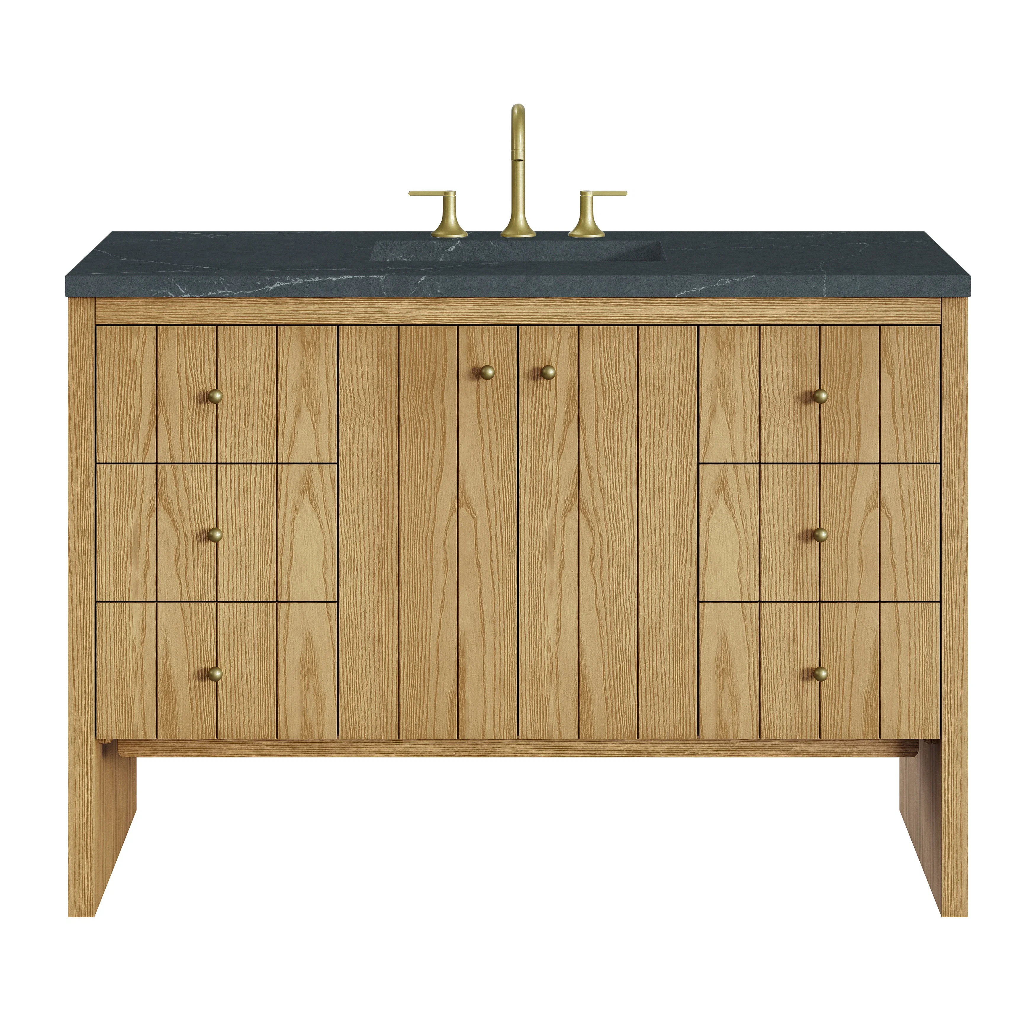Hudson 48" Single Vanity, Light Natural Oak w/ 3 CM Charcoal Soapstone Top