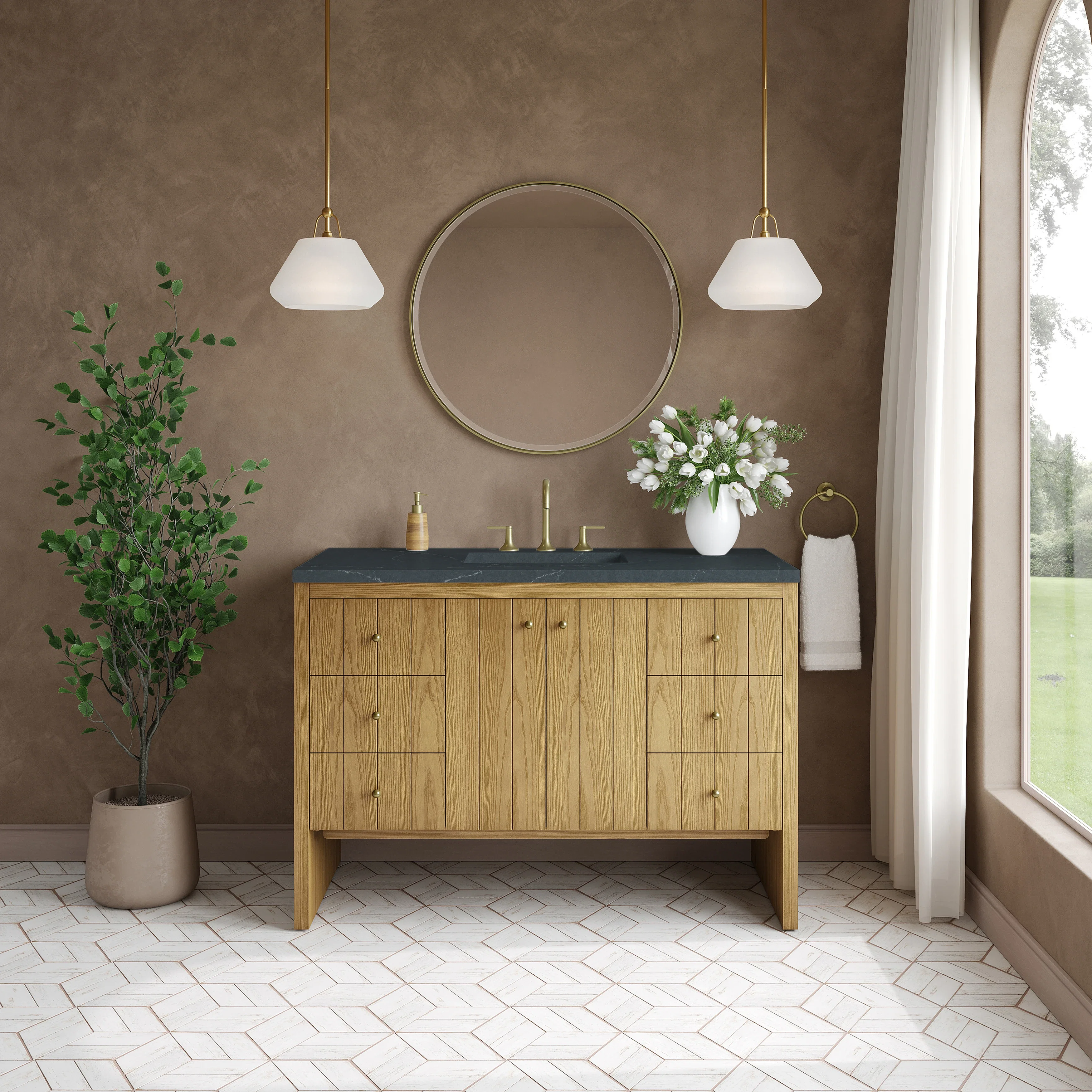 Hudson 48" Single Vanity, Light Natural Oak w/ 3 CM Charcoal Soapstone Top