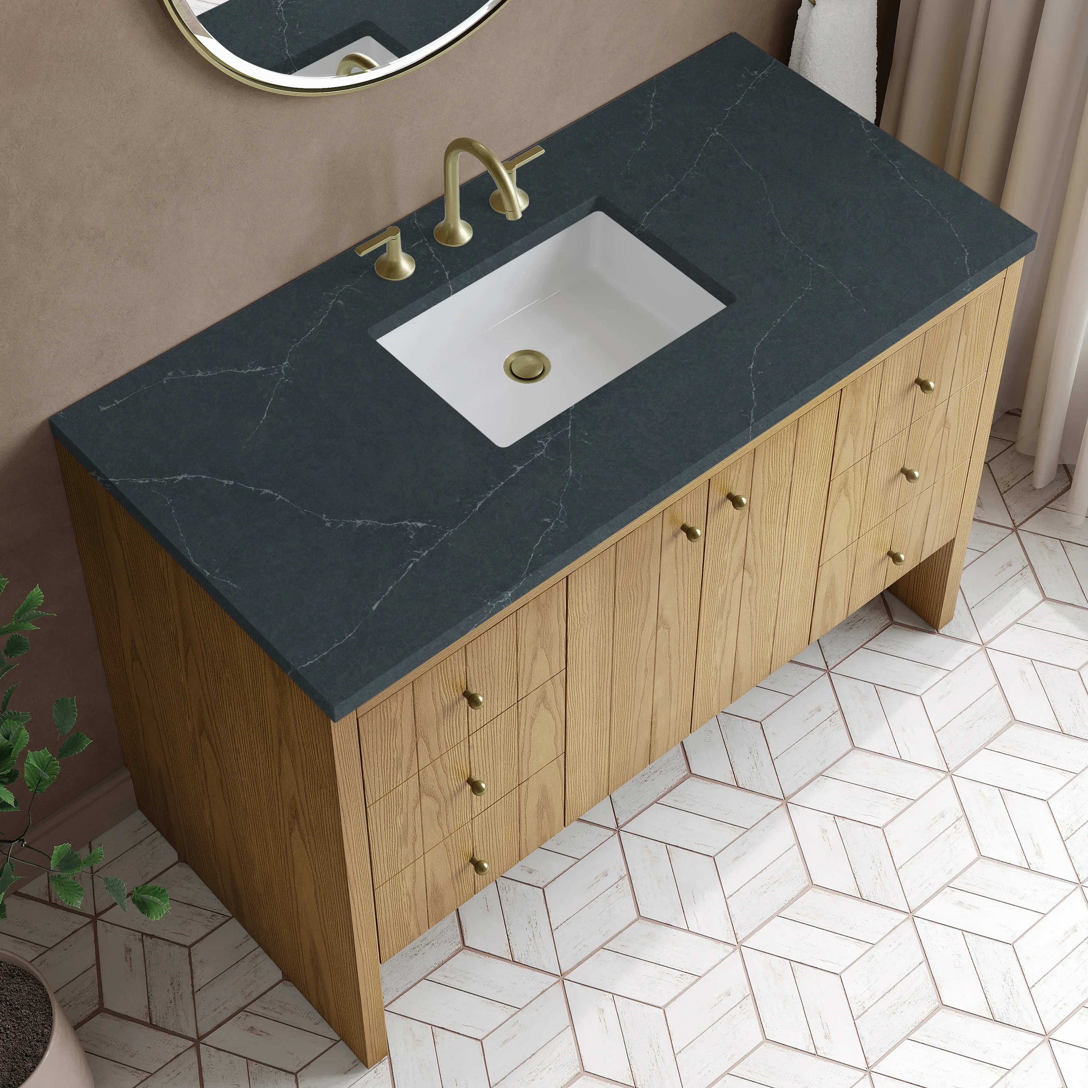Hudson 48" Single Vanity, Light Natural Oak w/ 3 CM Charcoal Soapstone Top