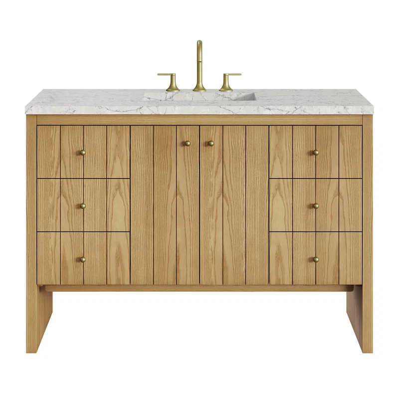 Hudson 48" Single Vanity, Light Natural Oak w/ 3 CM Eternal Jasmine Pearl Top