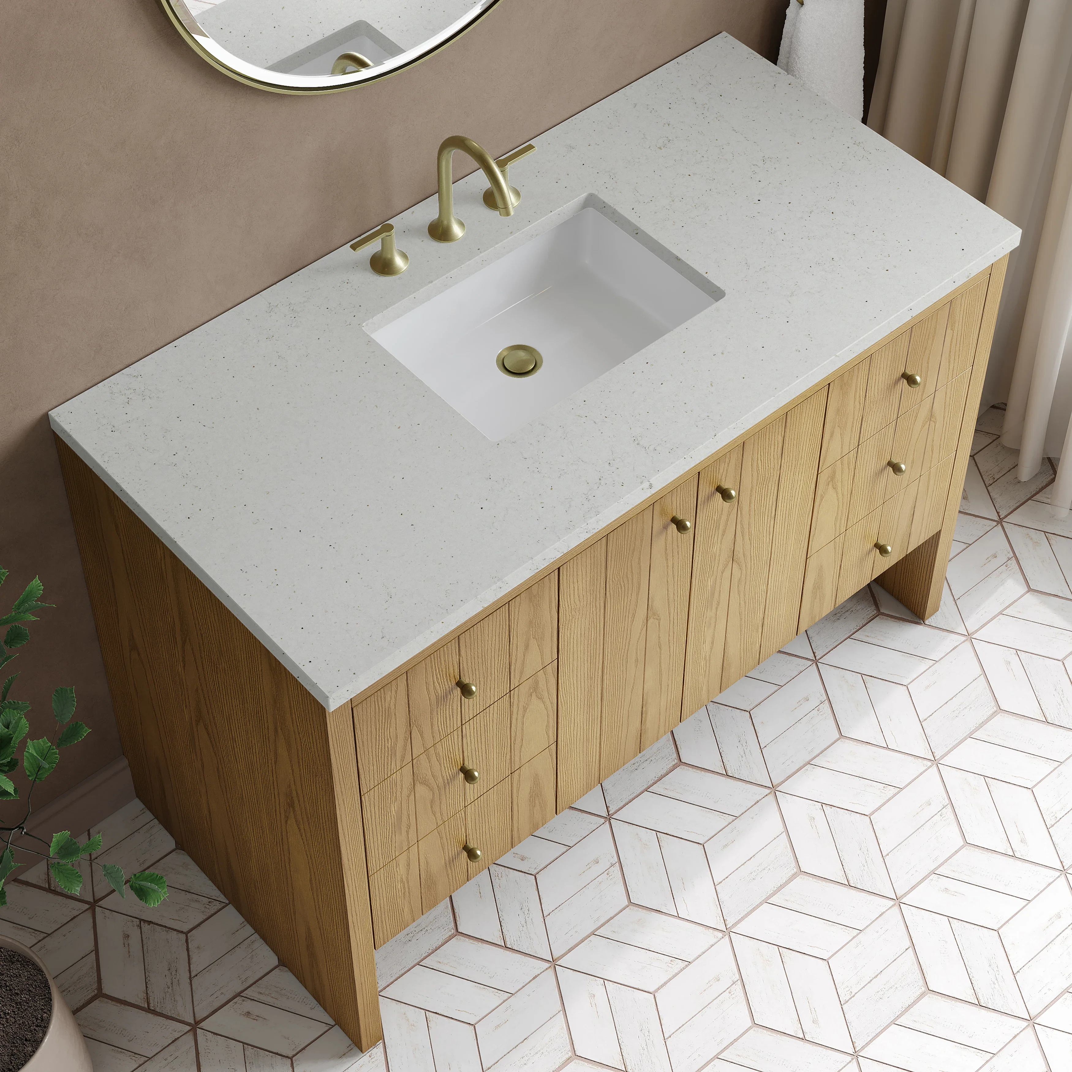 Hudson 48" Single Vanity, Light Natural Oak w/ 3 CM Lime Delight Top