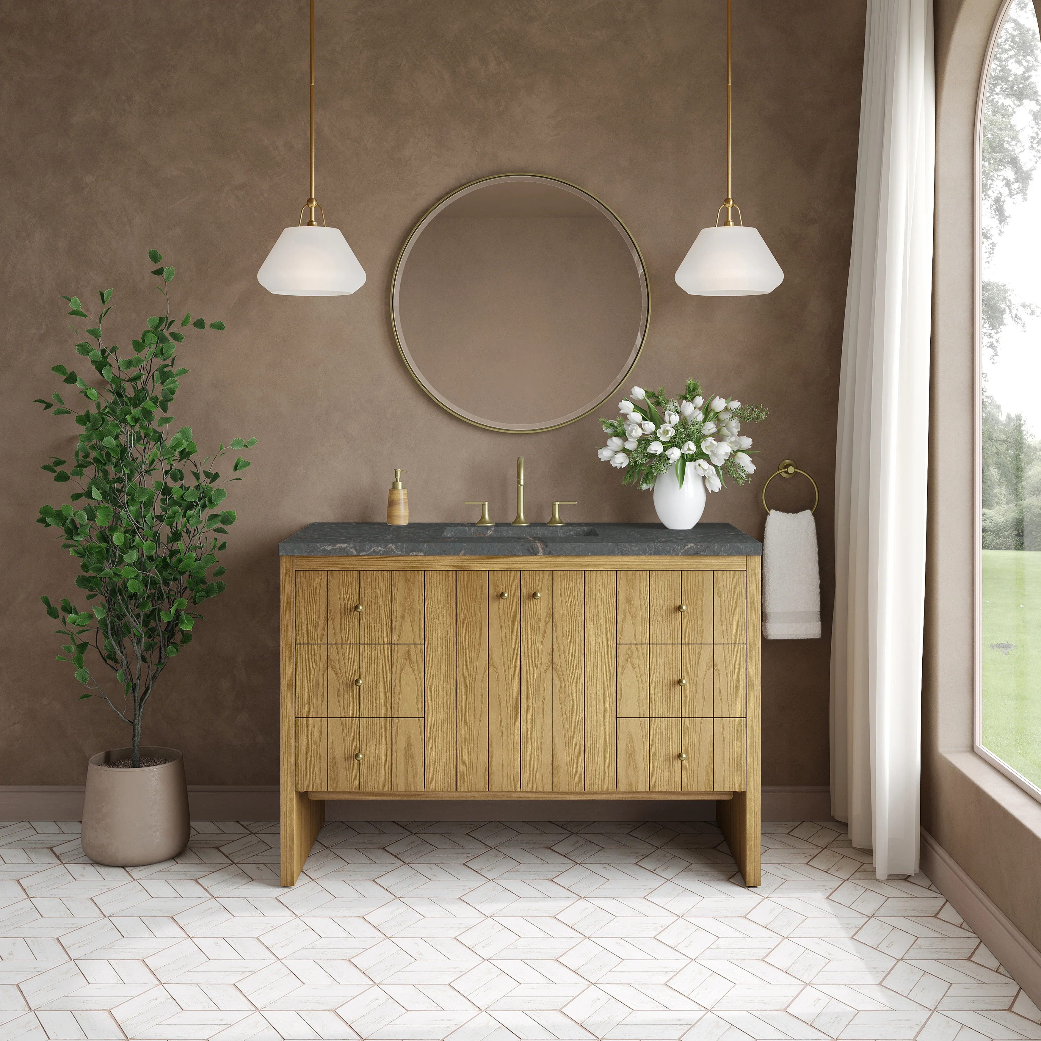 Hudson 48" Single Vanity, Light Natural Oak w/ 3 CM Parisien Bleu Top