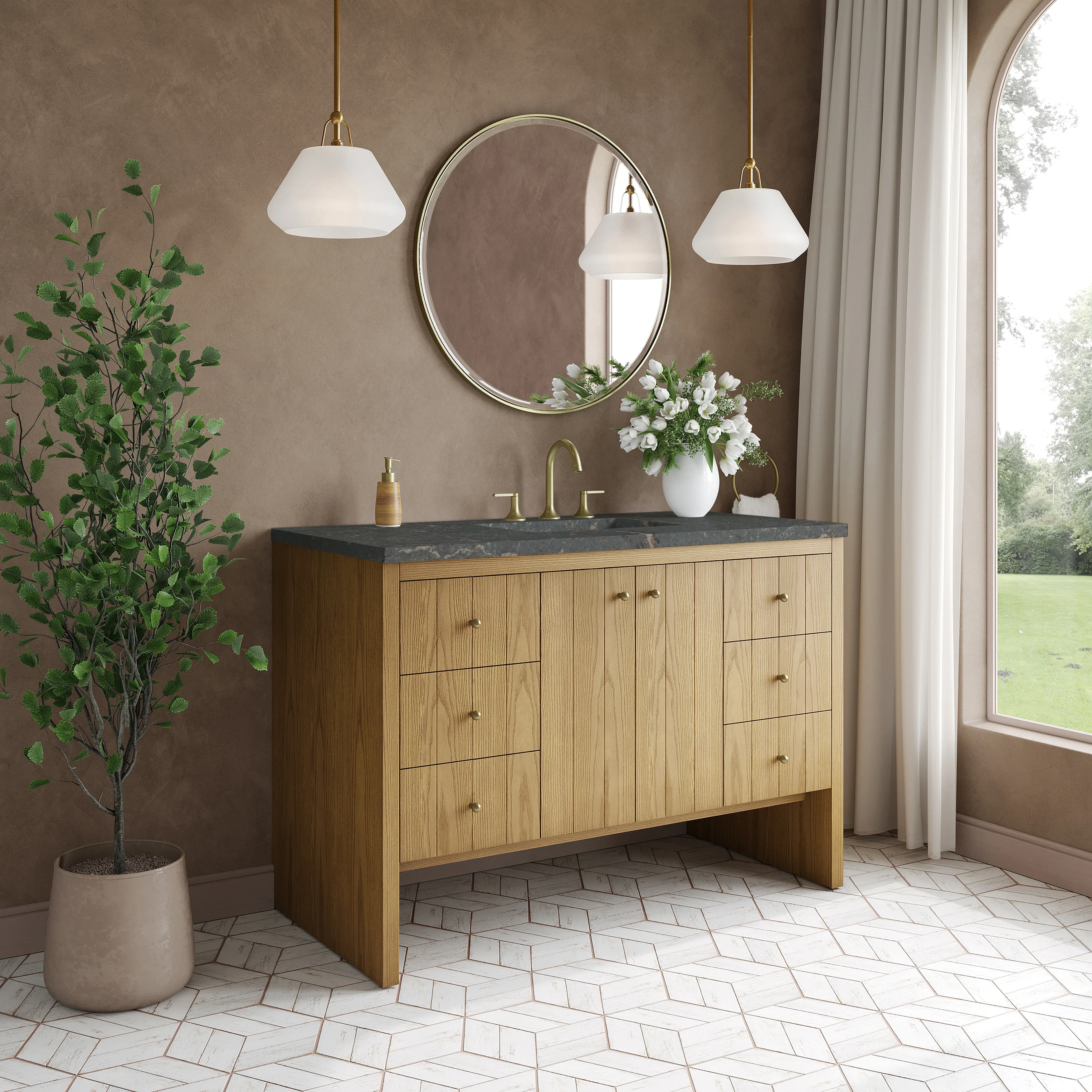 Hudson 48" Single Vanity, Light Natural Oak w/ 3 CM Parisien Bleu Top