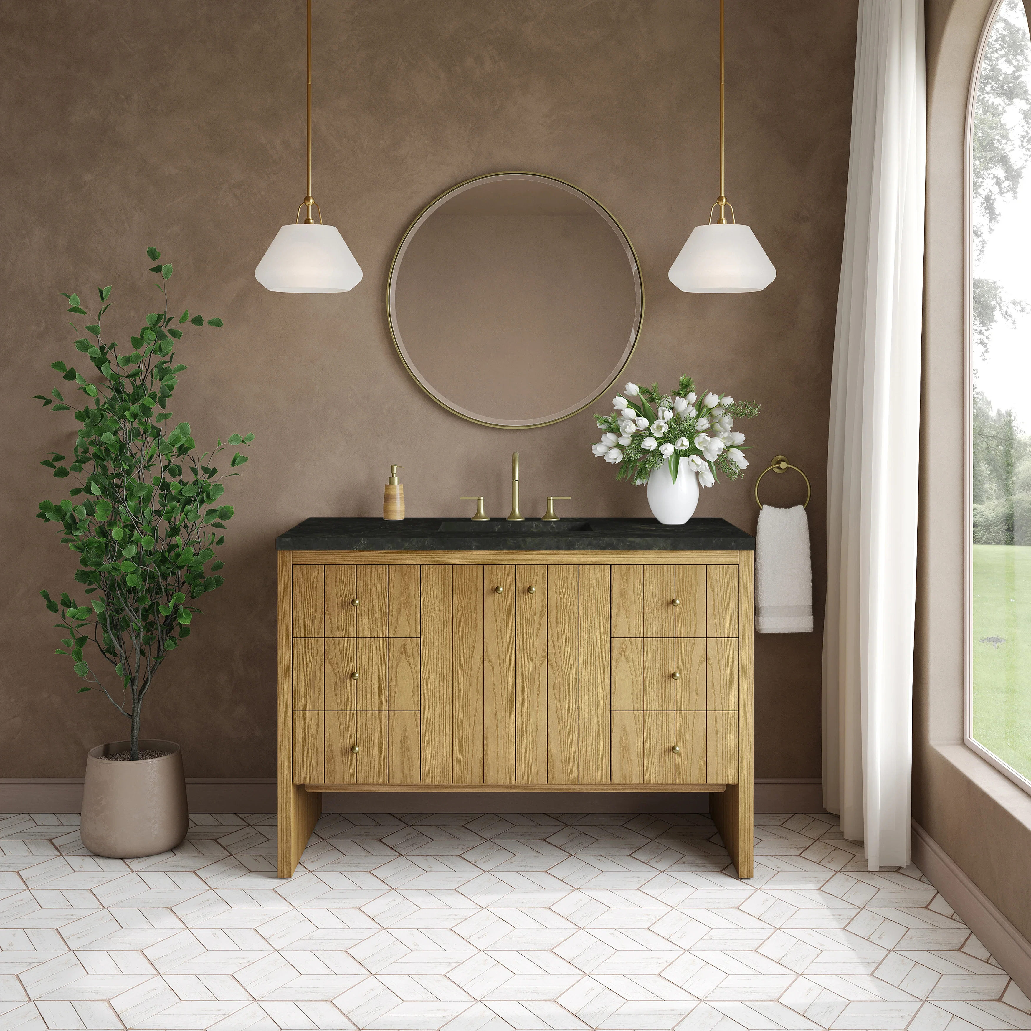 Hudson 48" Single Vanity, Light Natural Oak, w/ 3 CM Phantome Eclos Top