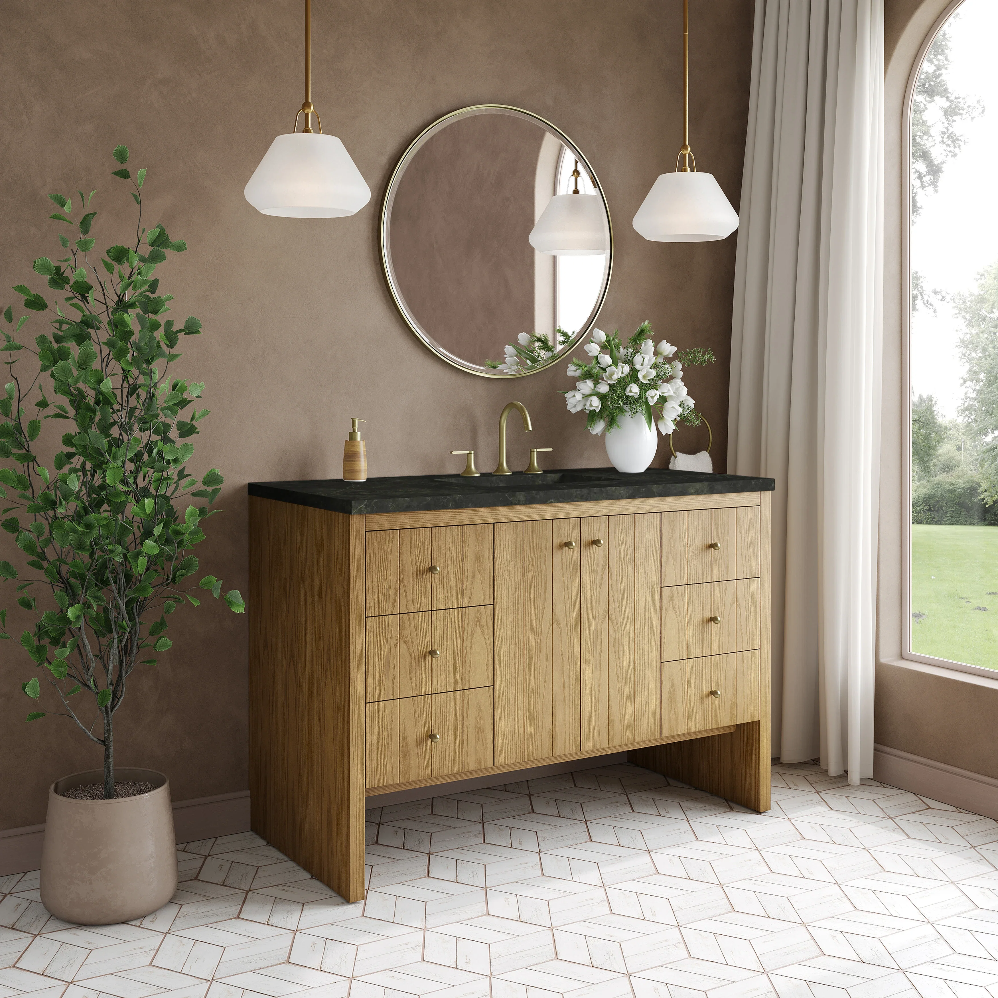 Hudson 48" Single Vanity, Light Natural Oak, w/ 3 CM Phantome Eclos Top