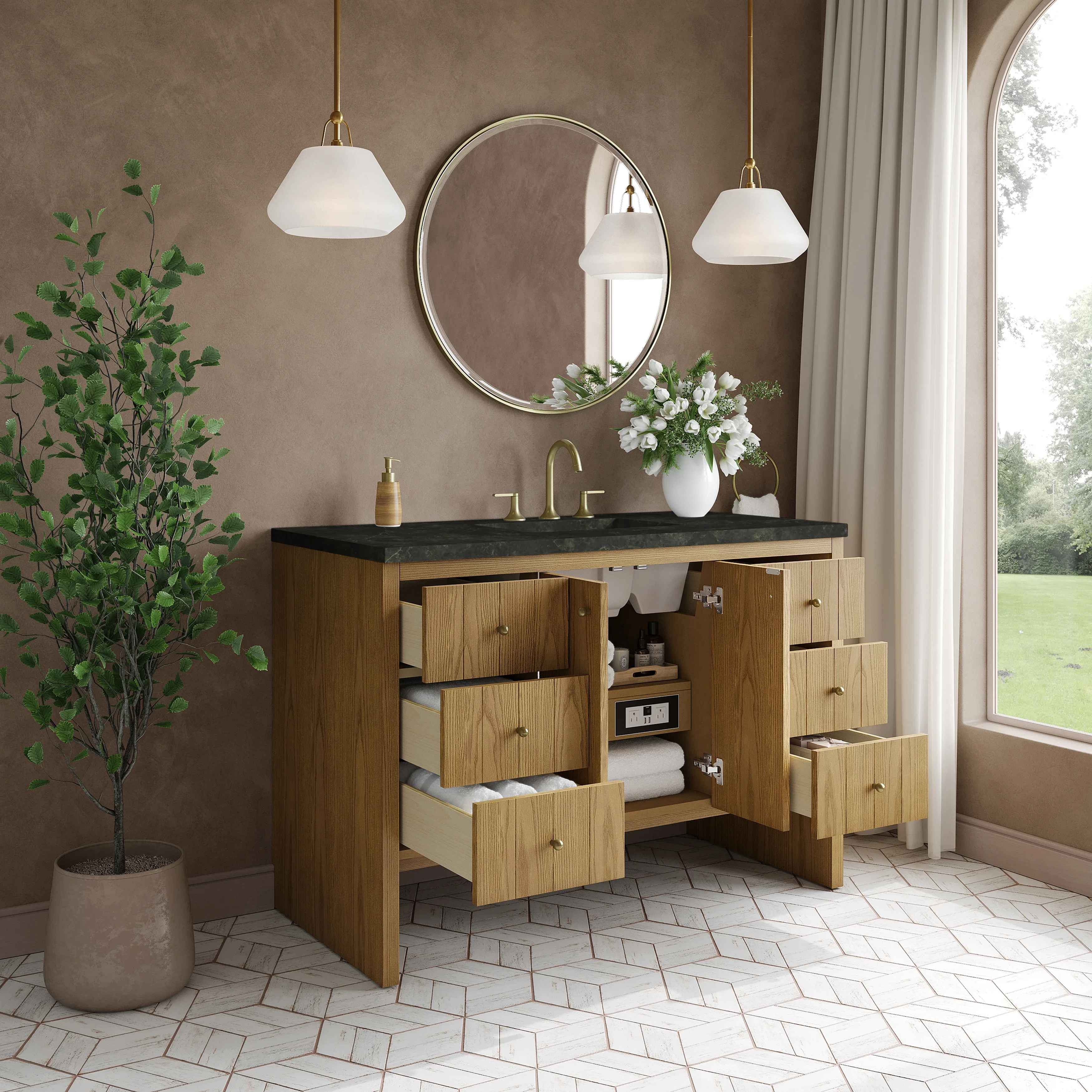 Hudson 48" Single Vanity, Light Natural Oak, w/ 3 CM Phantome Eclos Top