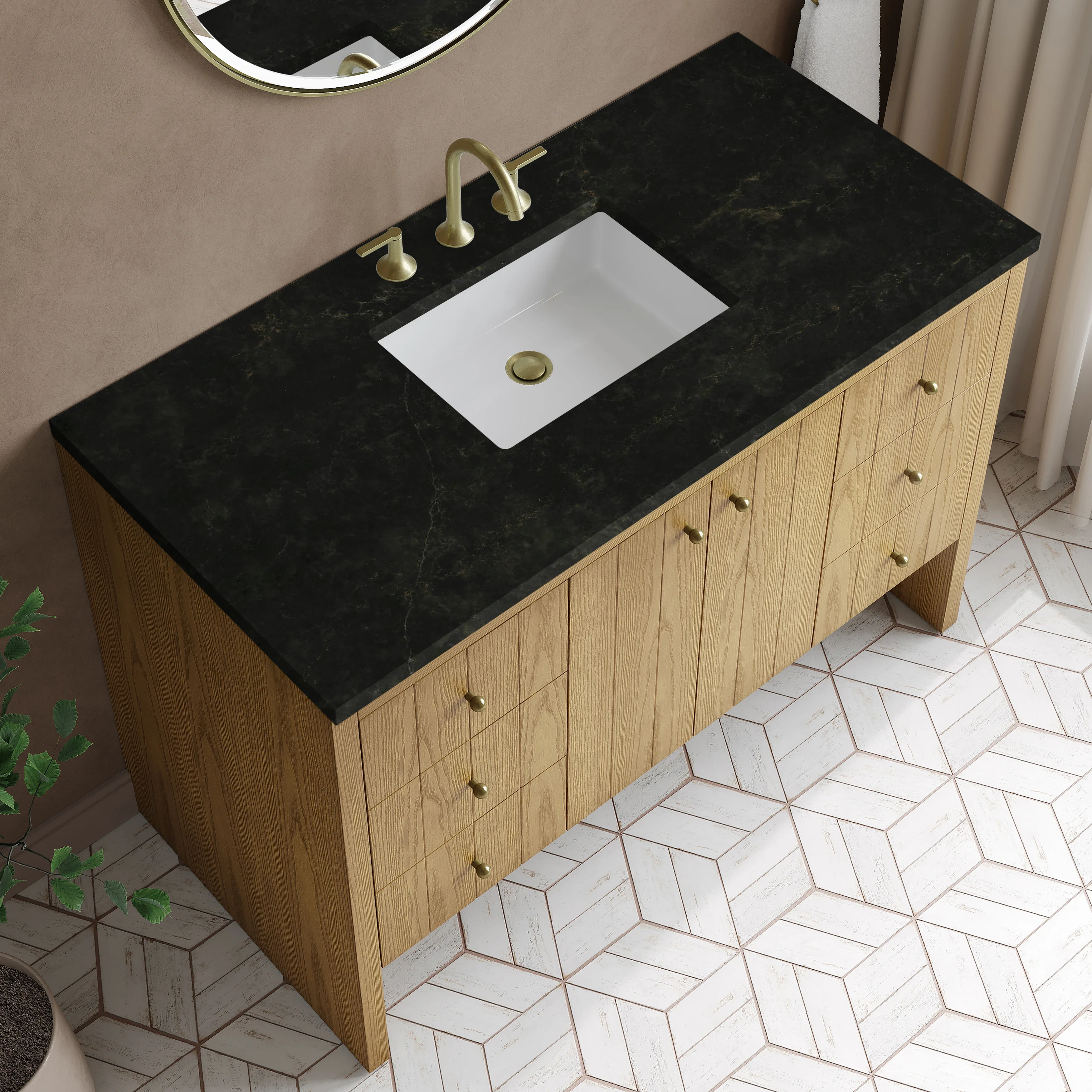 Hudson 48" Single Vanity, Light Natural Oak, w/ 3 CM Phantome Eclos Top