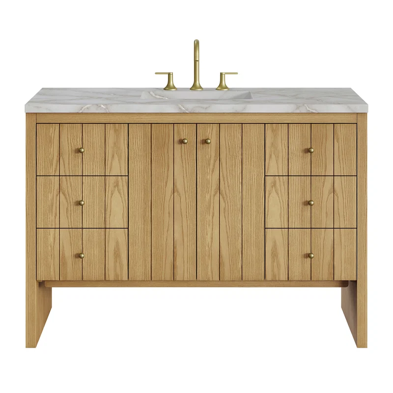 Hudson 48" Single Vanity, Light Natural Oak w/ 3 CM Victorian Silver Top
