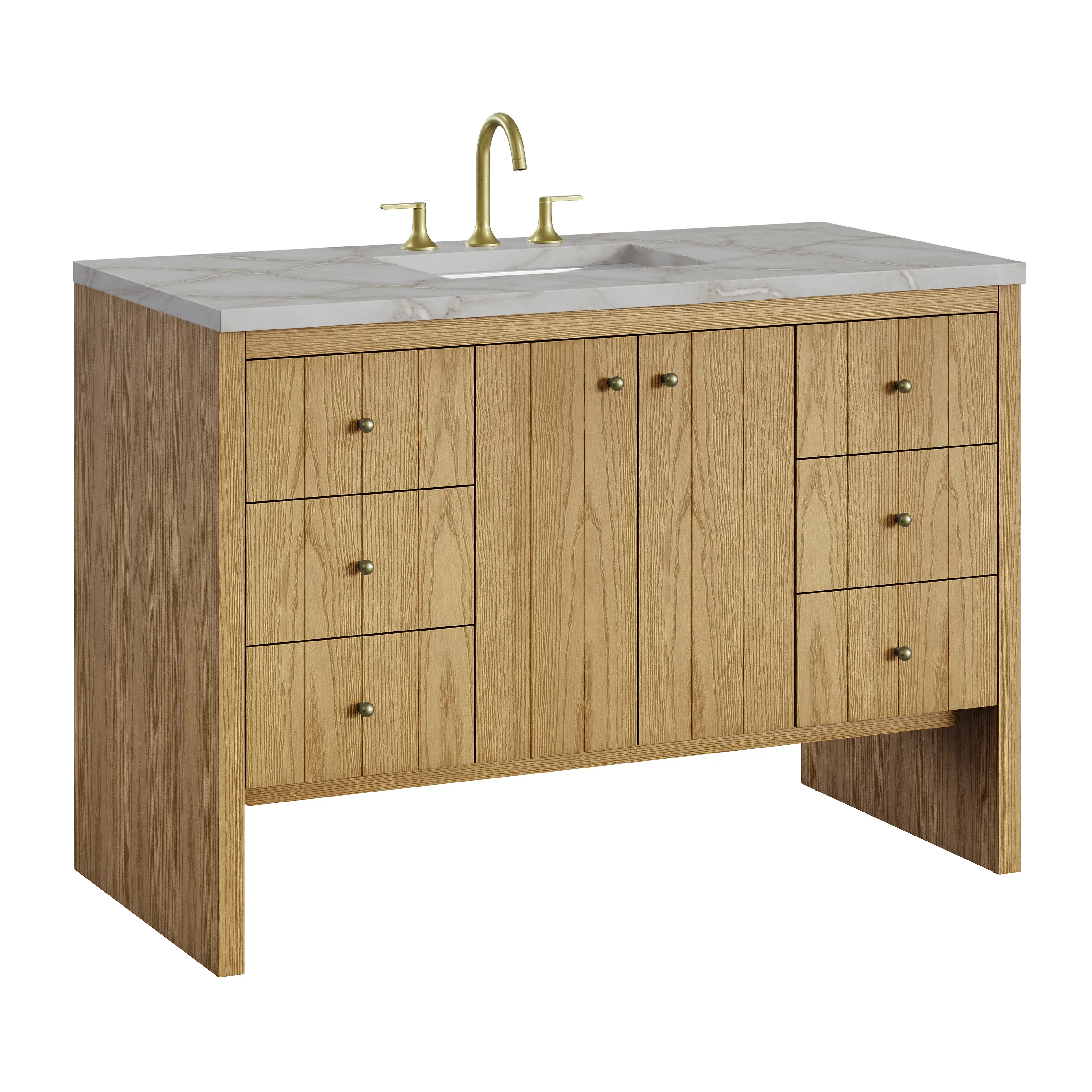 Hudson 48" Single Vanity, Light Natural Oak w/ 3 CM Victorian Silver Top