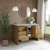 Hudson 48" Single Vanity, Light Natural Oak w/ 3 CM Victorian Silver Top