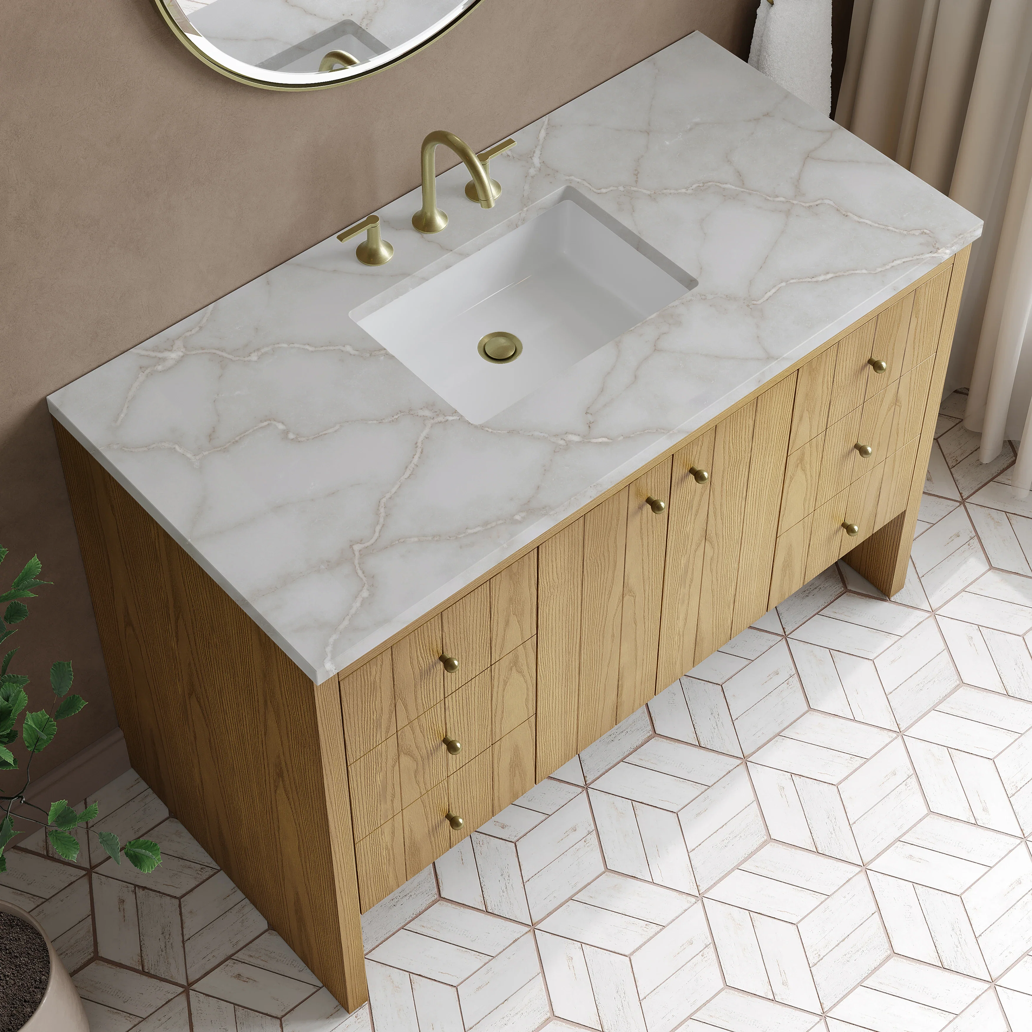 Hudson 48" Single Vanity, Light Natural Oak w/ 3 CM Victorian Silver Top