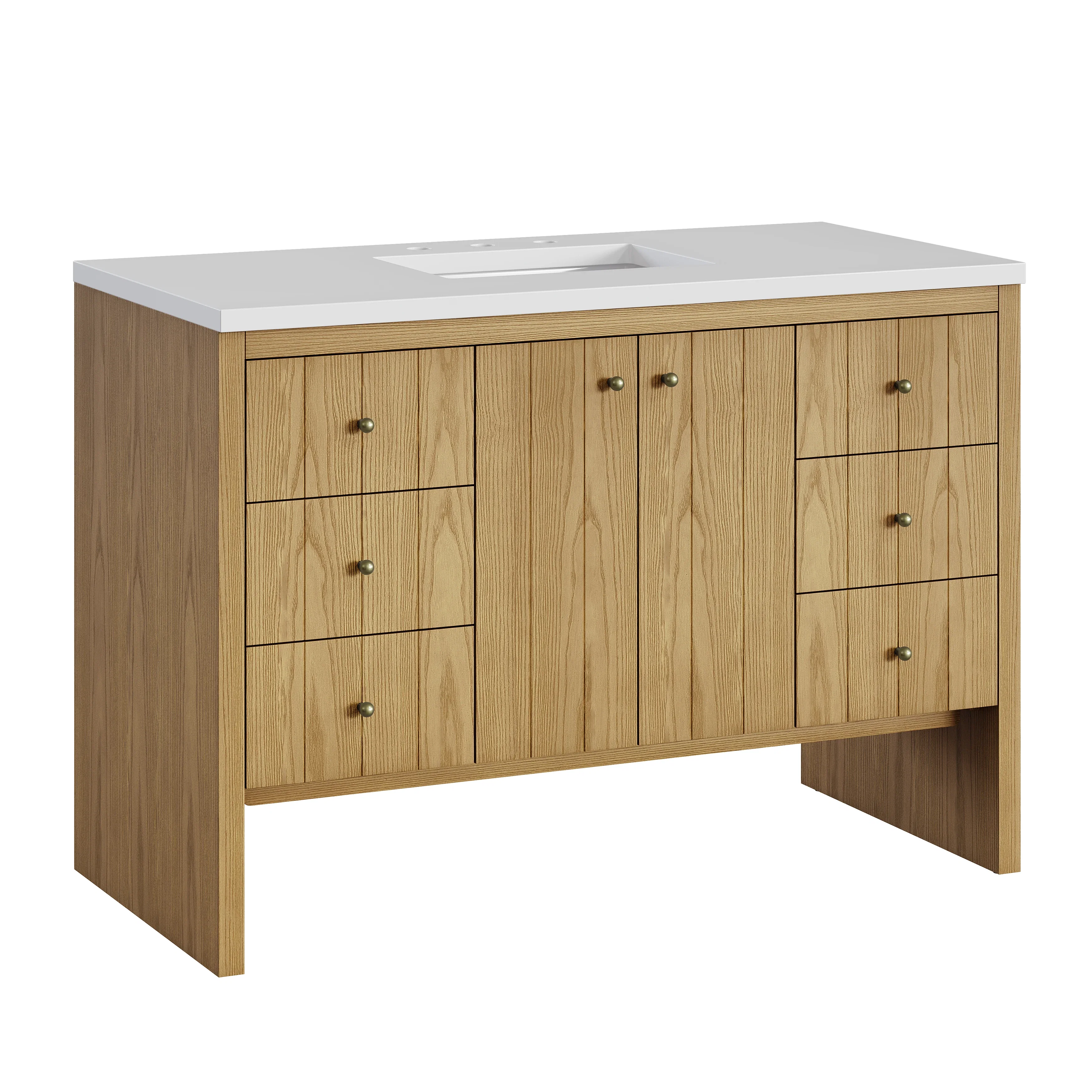 Hudson 48" Single Vanity, Light Natural Oak w/ 3 CM White Zeus Top