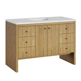 Hudson 48" Single Vanity, Light Natural Oak w/ 3 CM White Zeus Top
