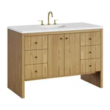 Hudson 48" Single Vanity, Light Natural Oak w/ 3 CM White Zeus Top